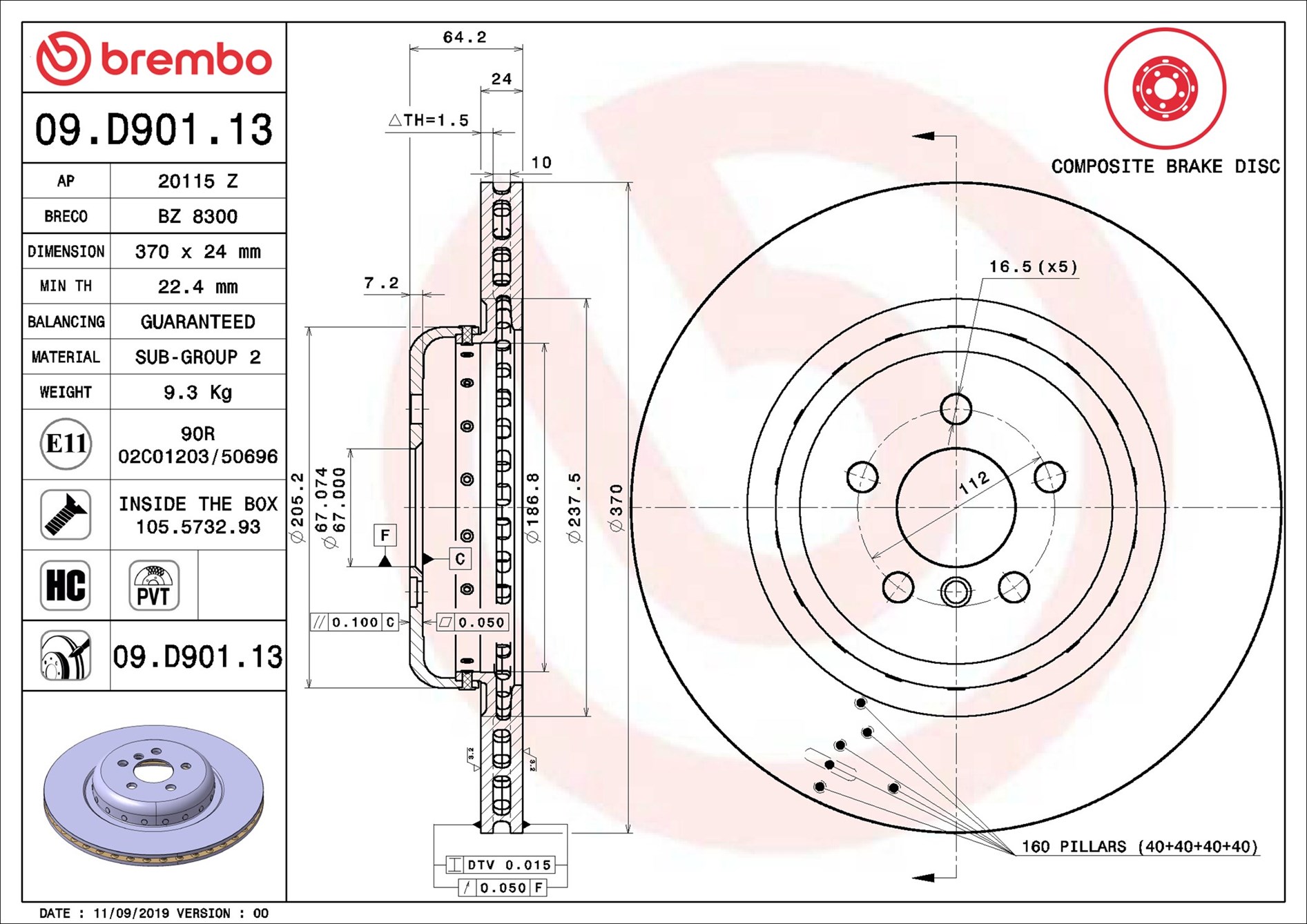 Disco freno BREMBO 09D90113