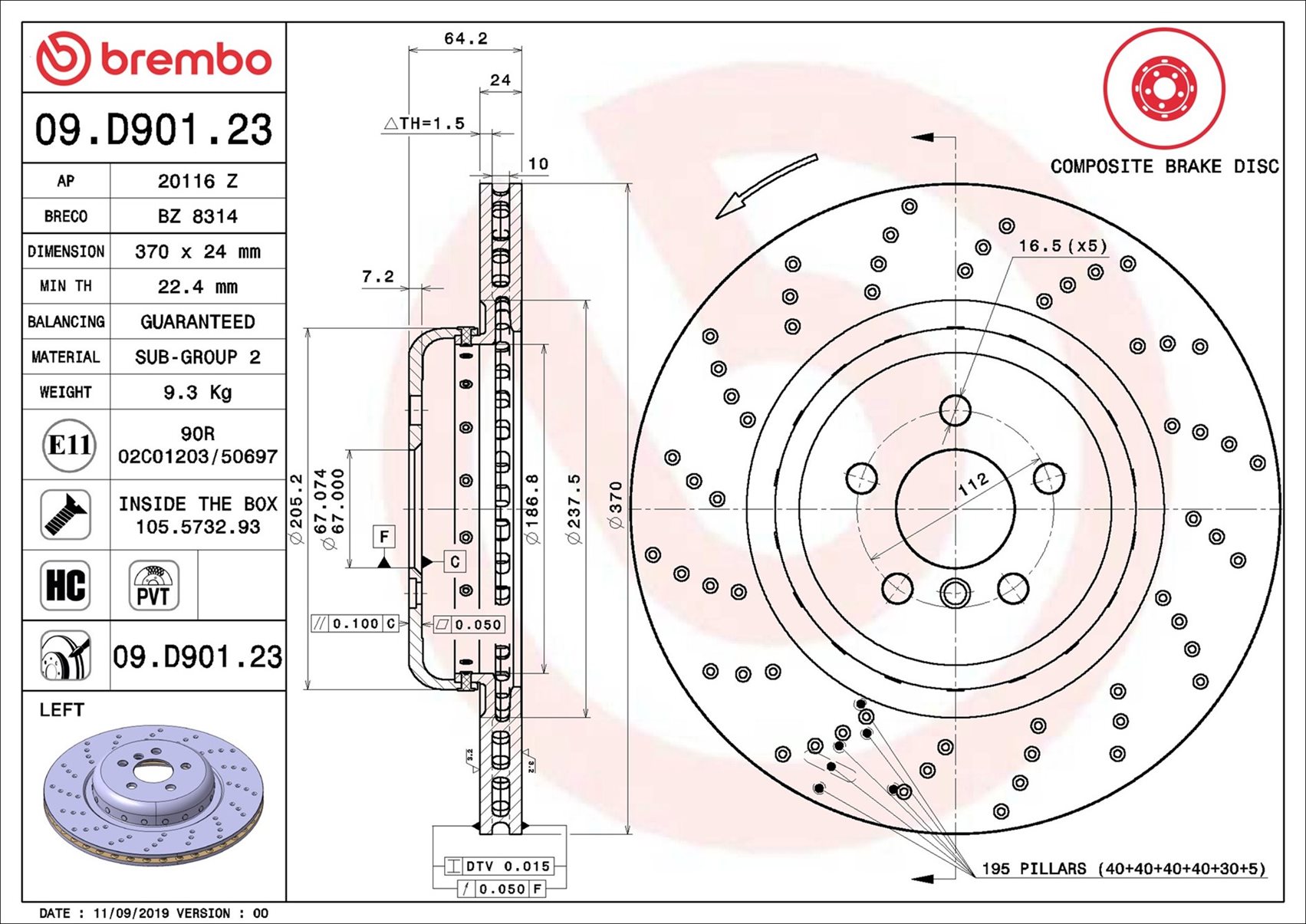 Disco freno BREMBO 09D90123