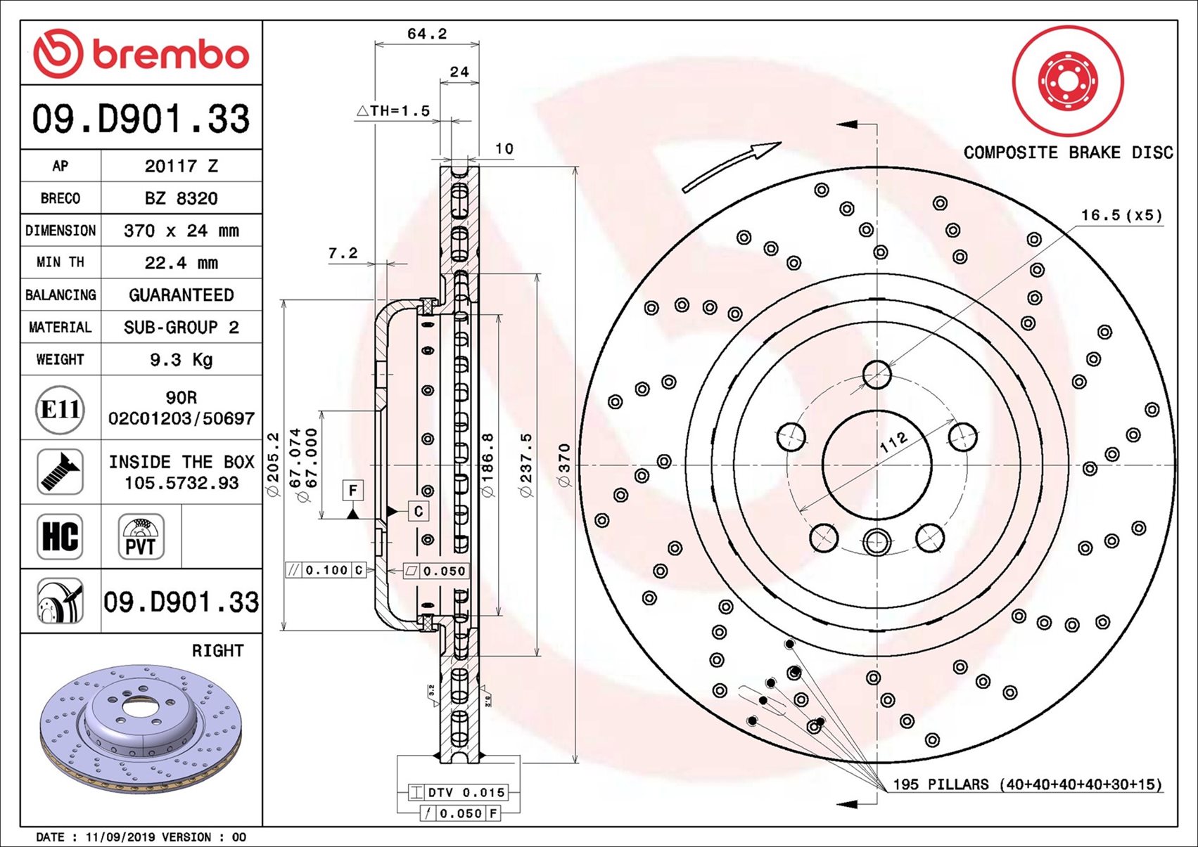 Disco freno BREMBO 09D90133