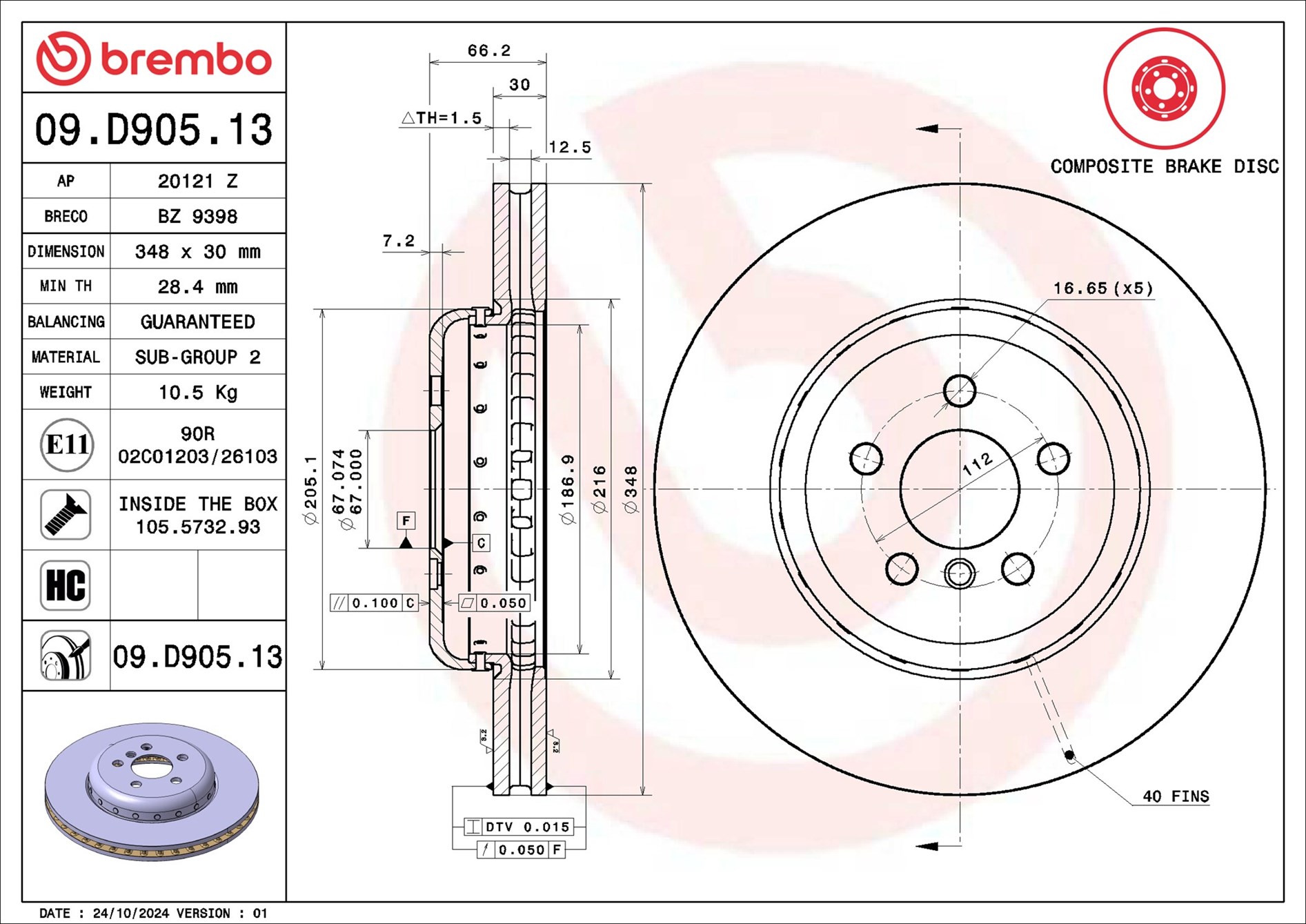 Disco freno BREMBO 09D90513