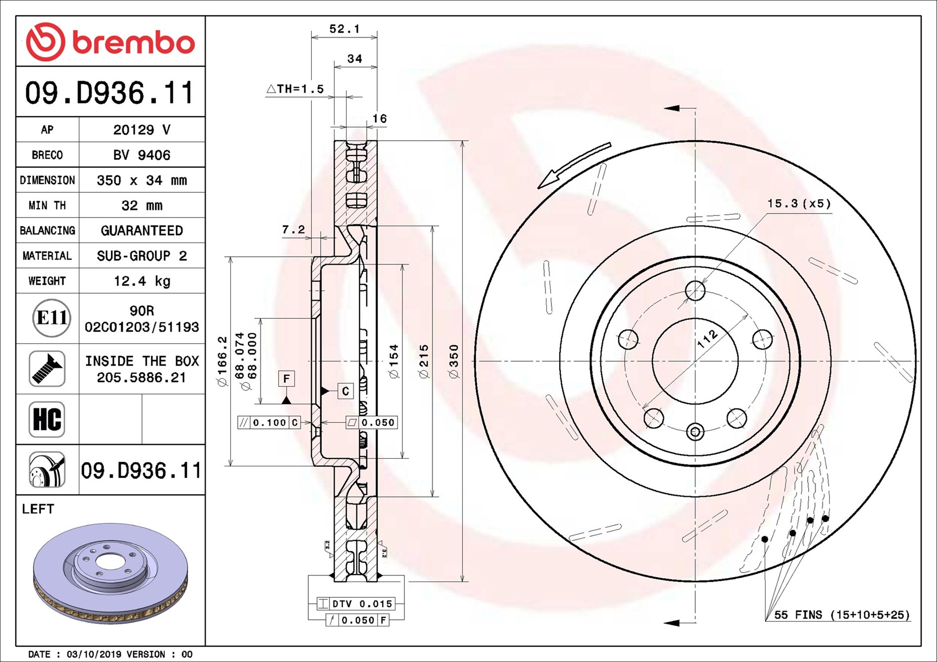 Disco freno BREMBO 09D93611