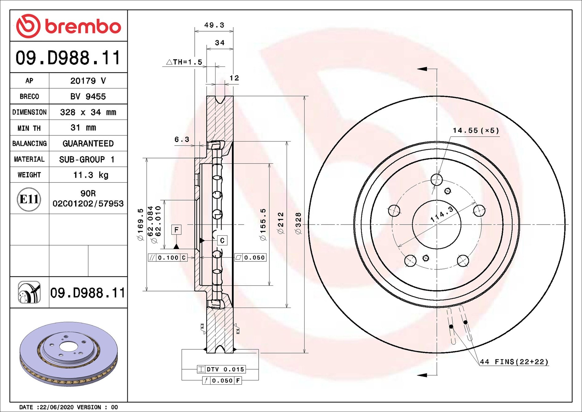 Disco freno BREMBO 09D98811