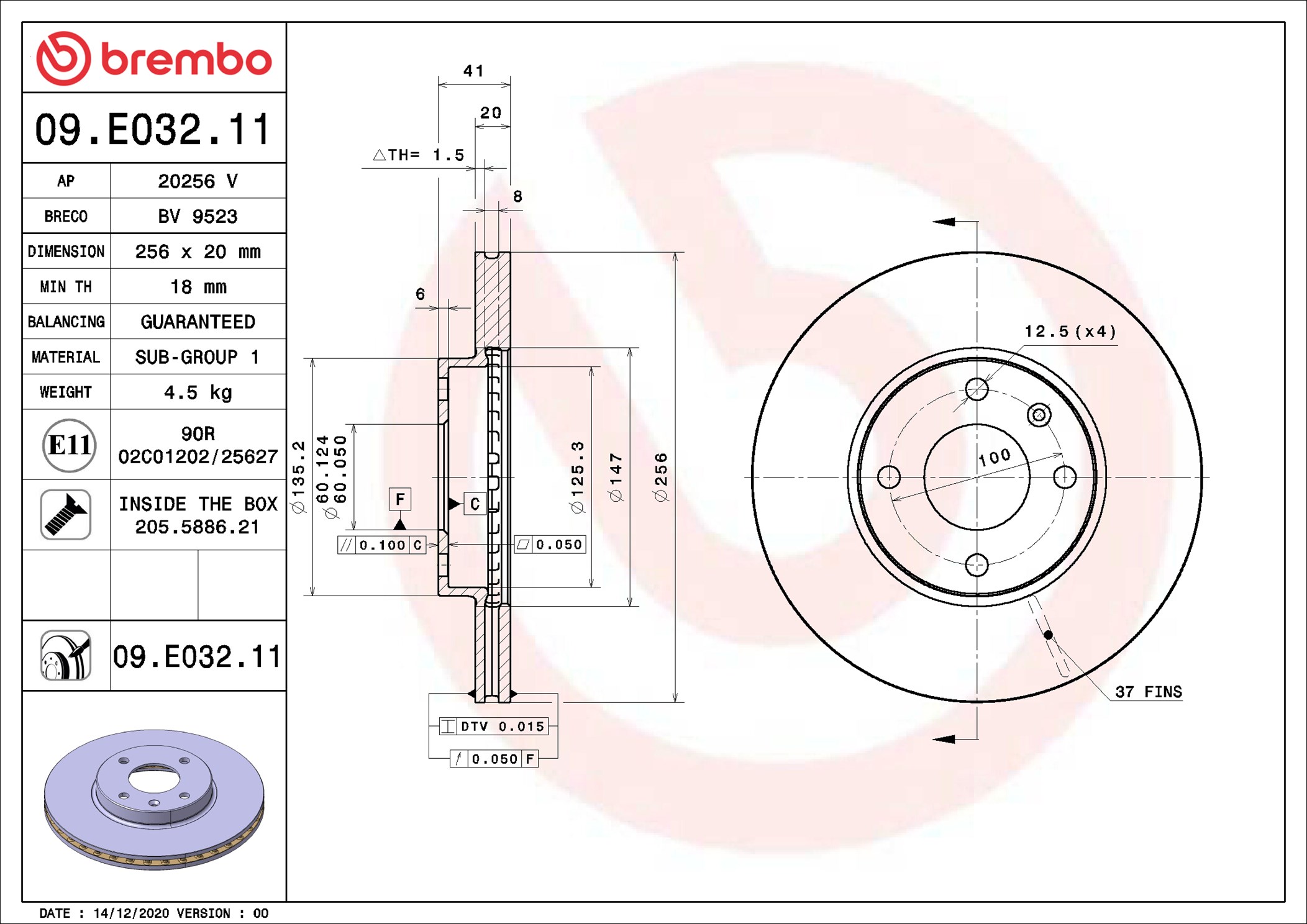 Disco freno BREMBO 09E03211