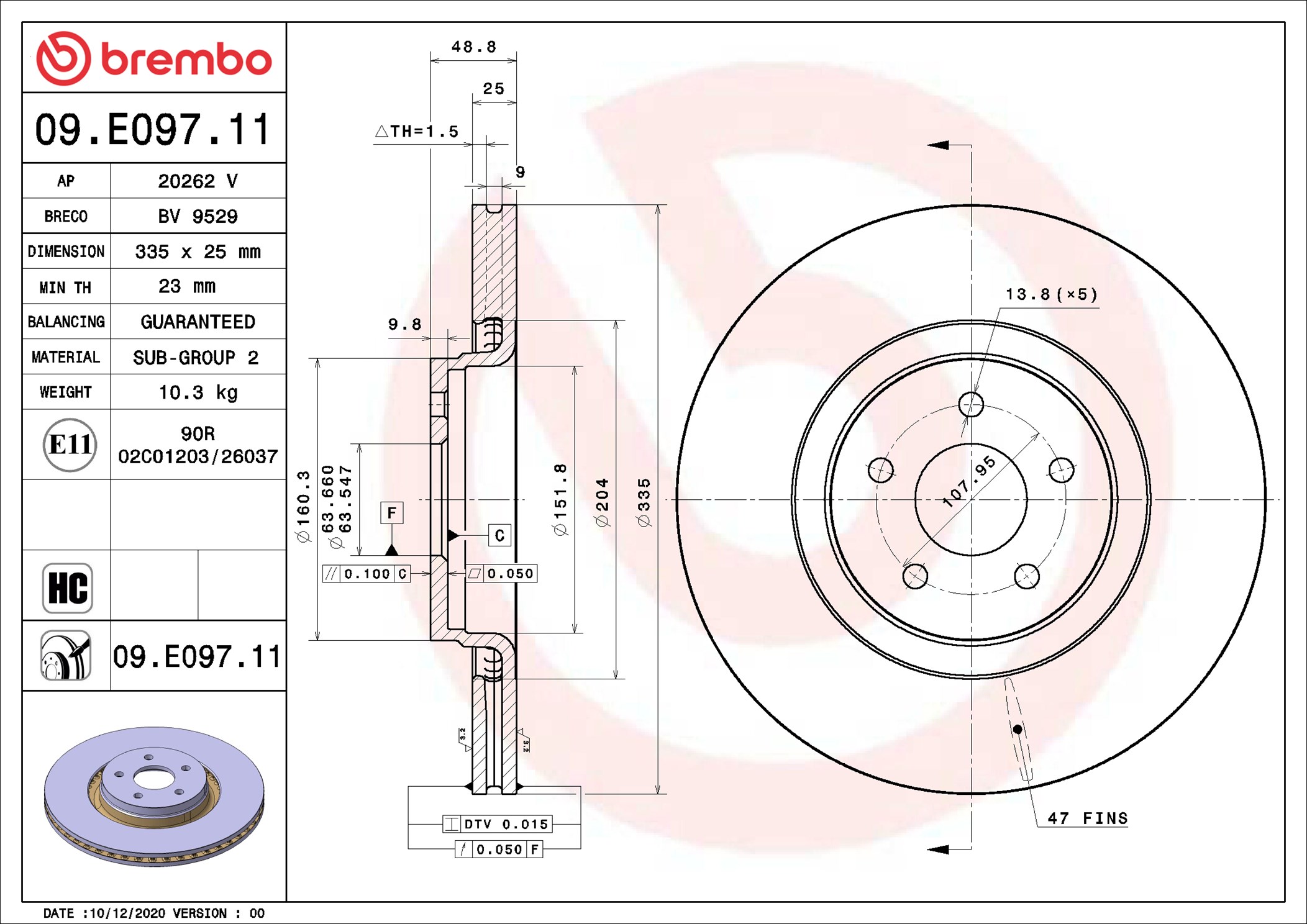 Disco freno BREMBO 09E09711