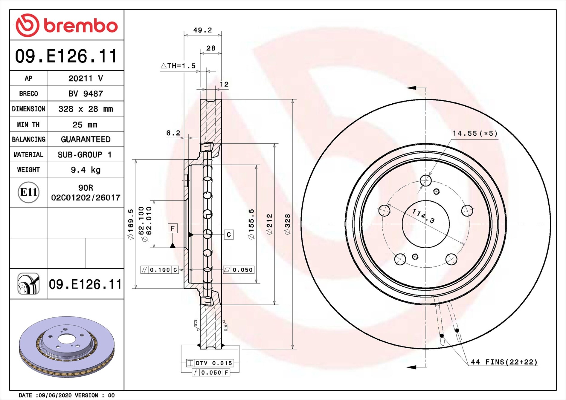 Disco freno BREMBO 09E12611