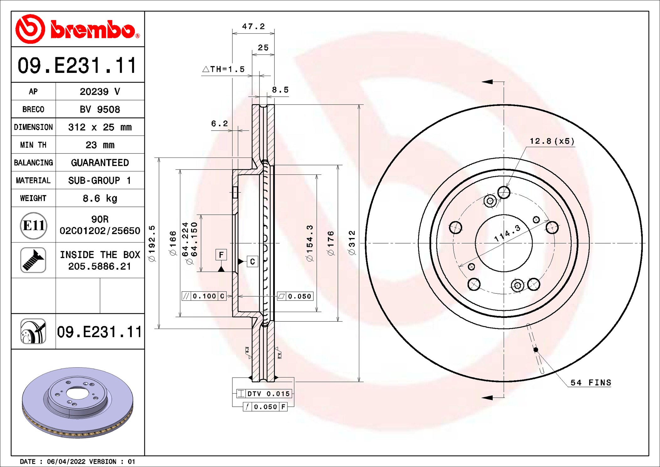 Disco freno BREMBO 09E23111