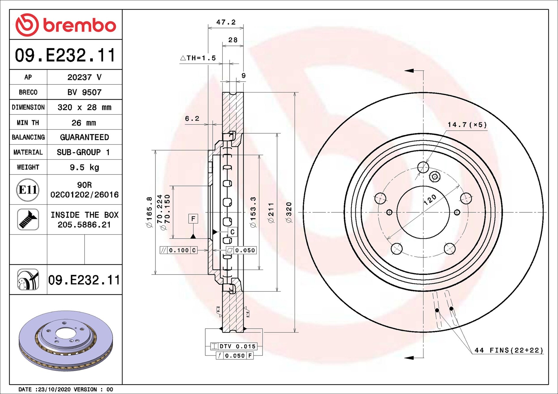 Disco freno BREMBO 09E23211