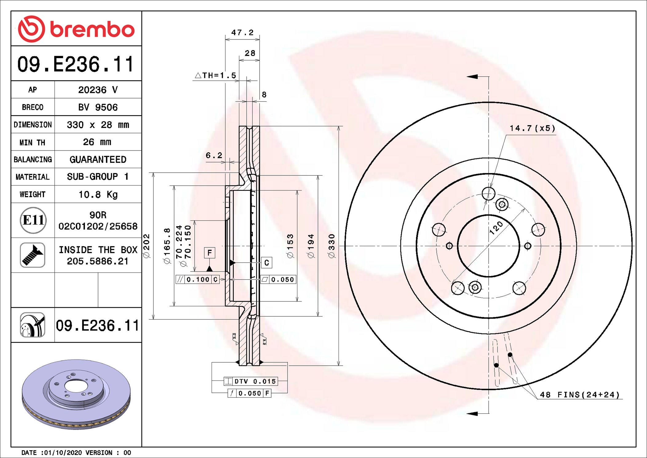 Disco freno BREMBO 09E23611