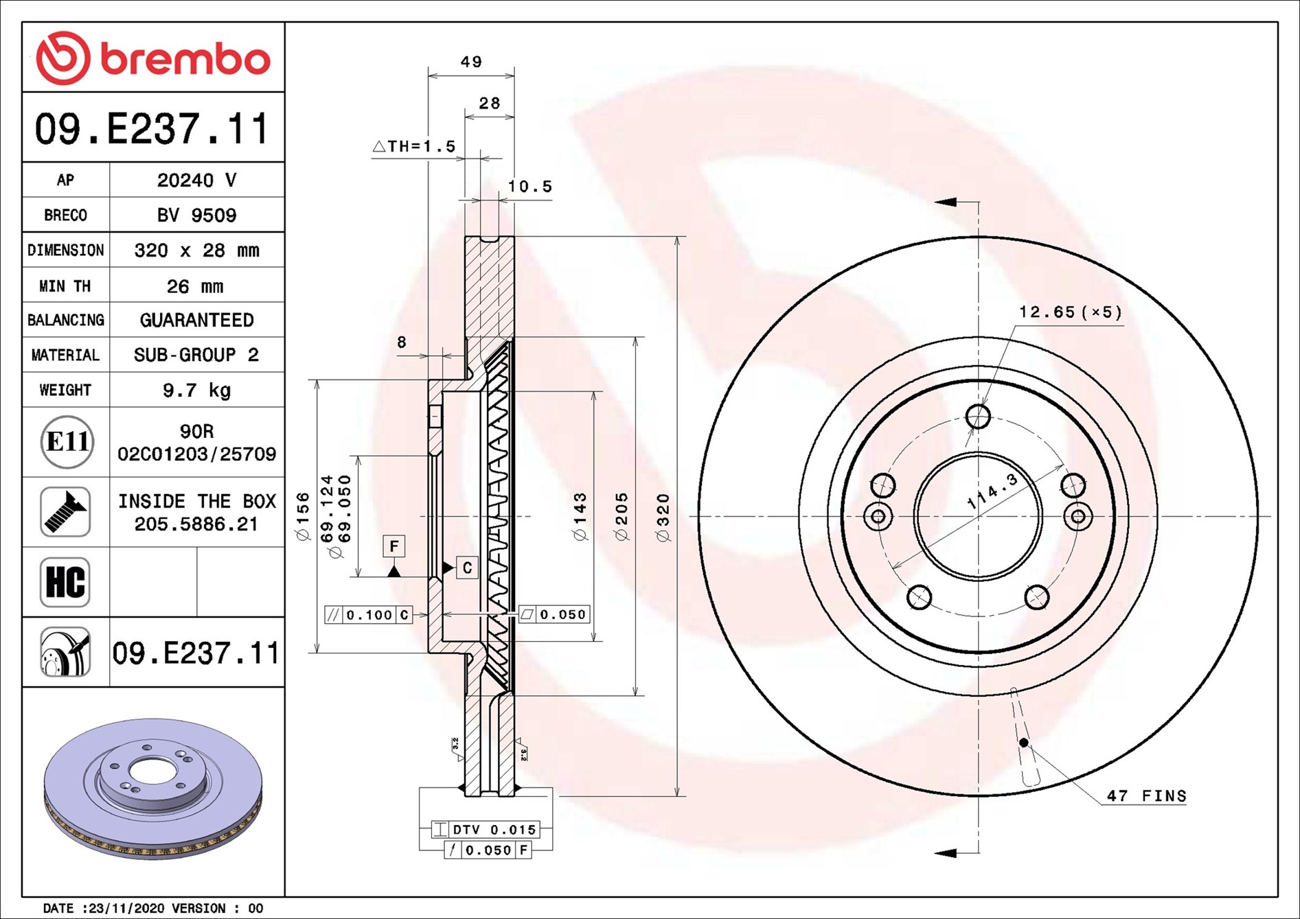 Disco freno BREMBO 09E23711