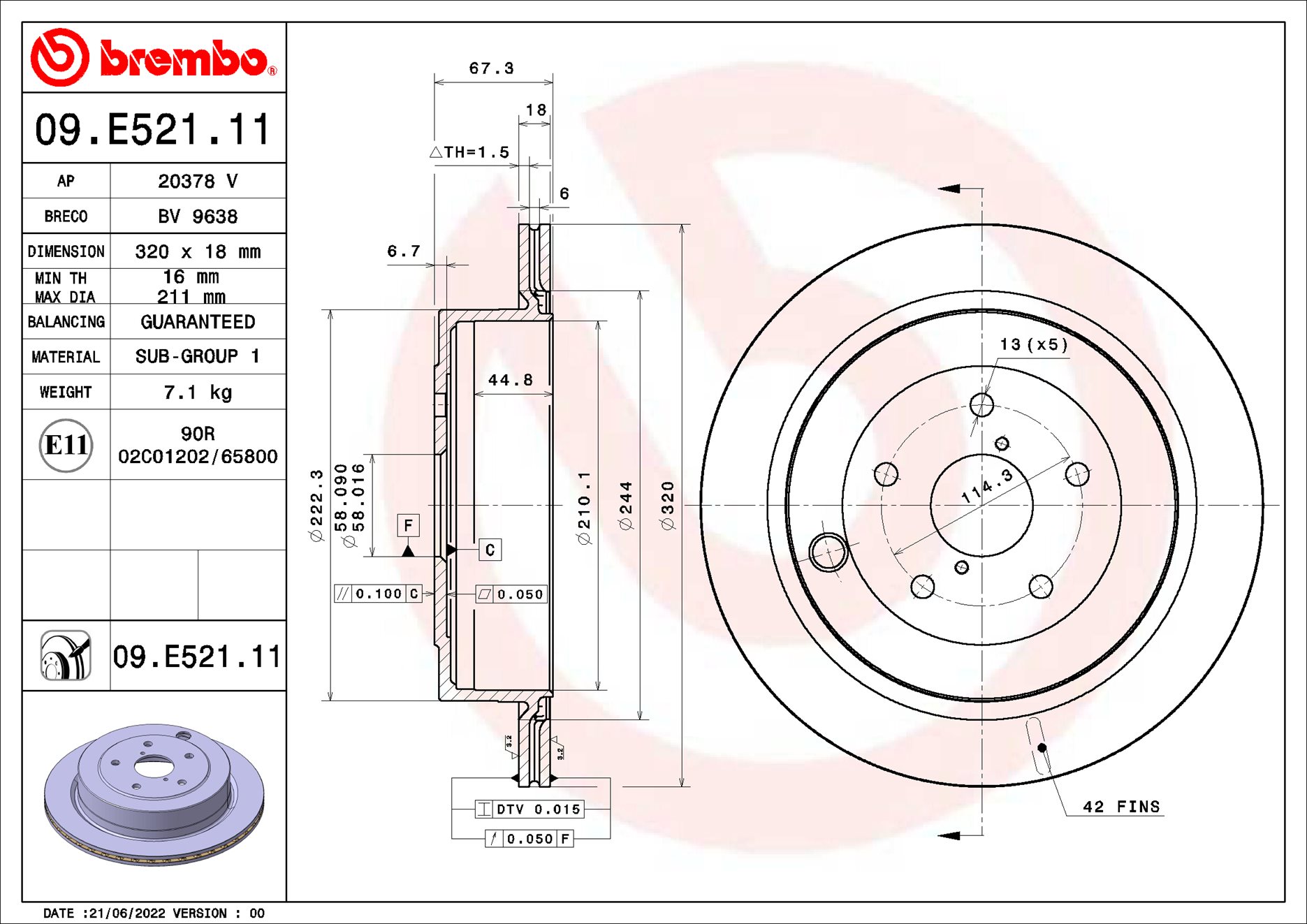 Disco freno BREMBO 09E52111