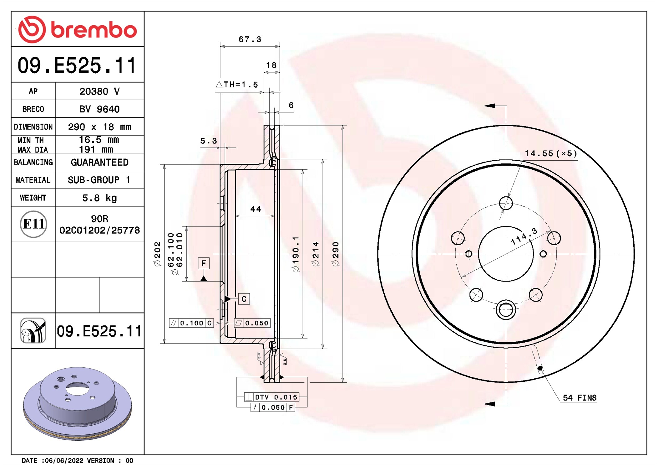 Disco freno BREMBO 09E52511