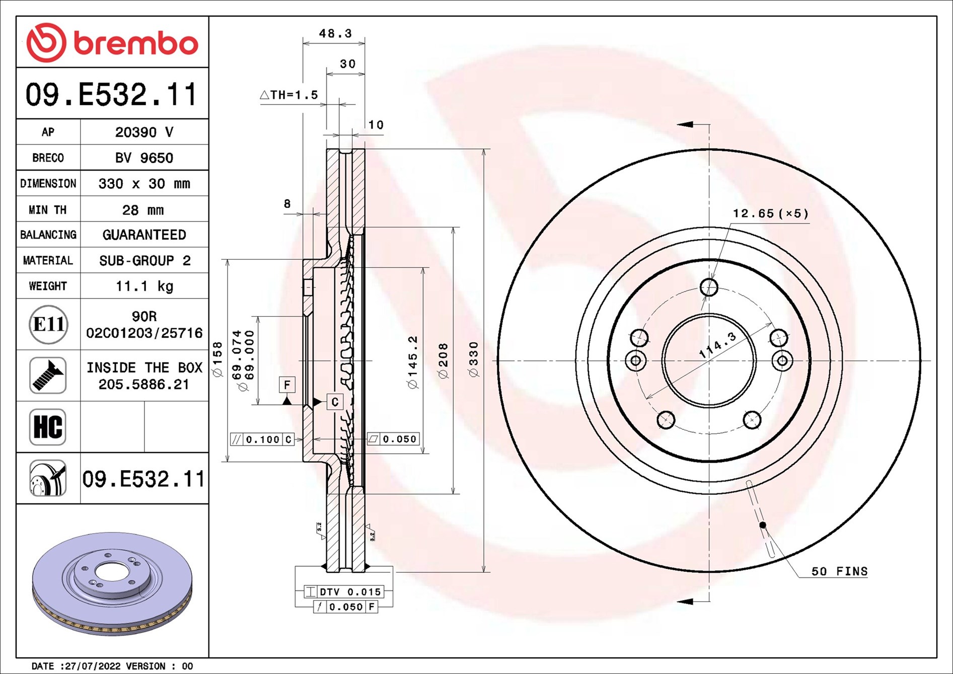 Disco freno BREMBO 09E53211