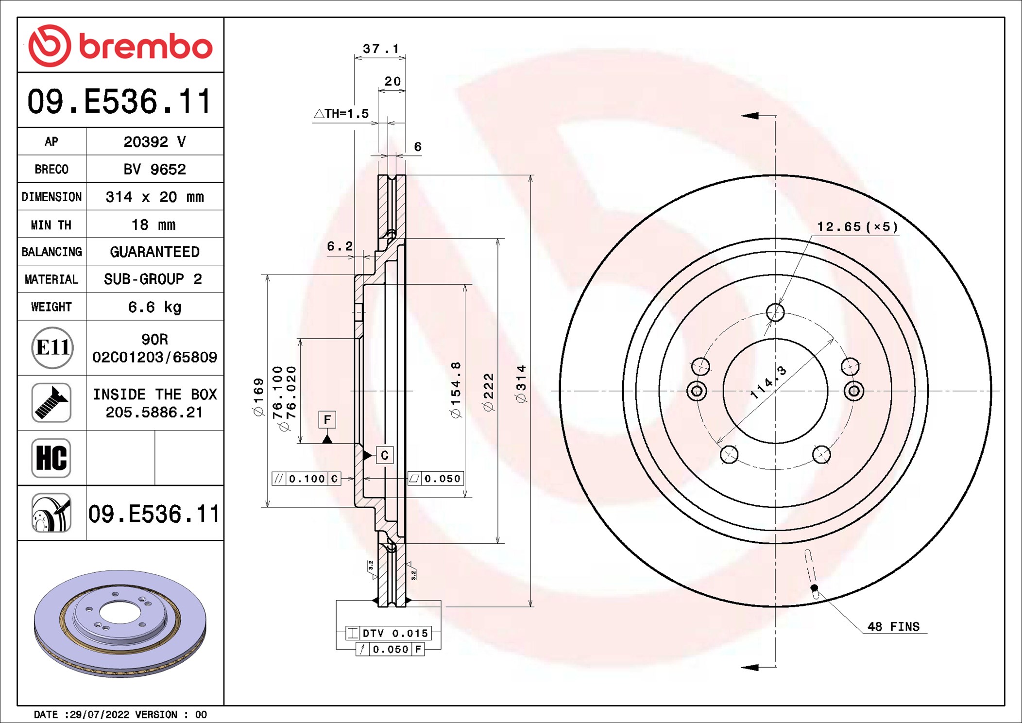 Disco freno BREMBO 09E53611