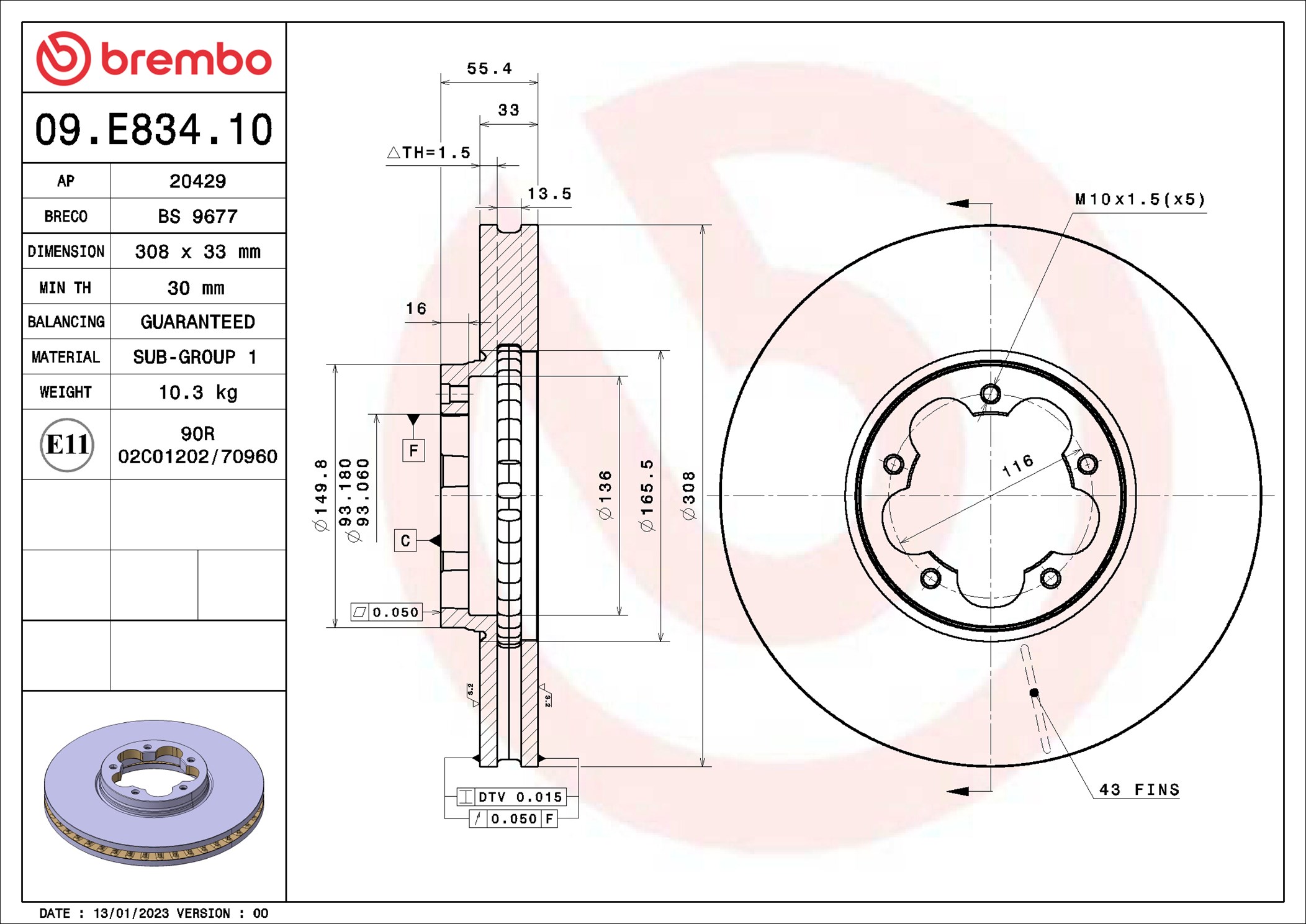 Disco freno BREMBO 09E83410