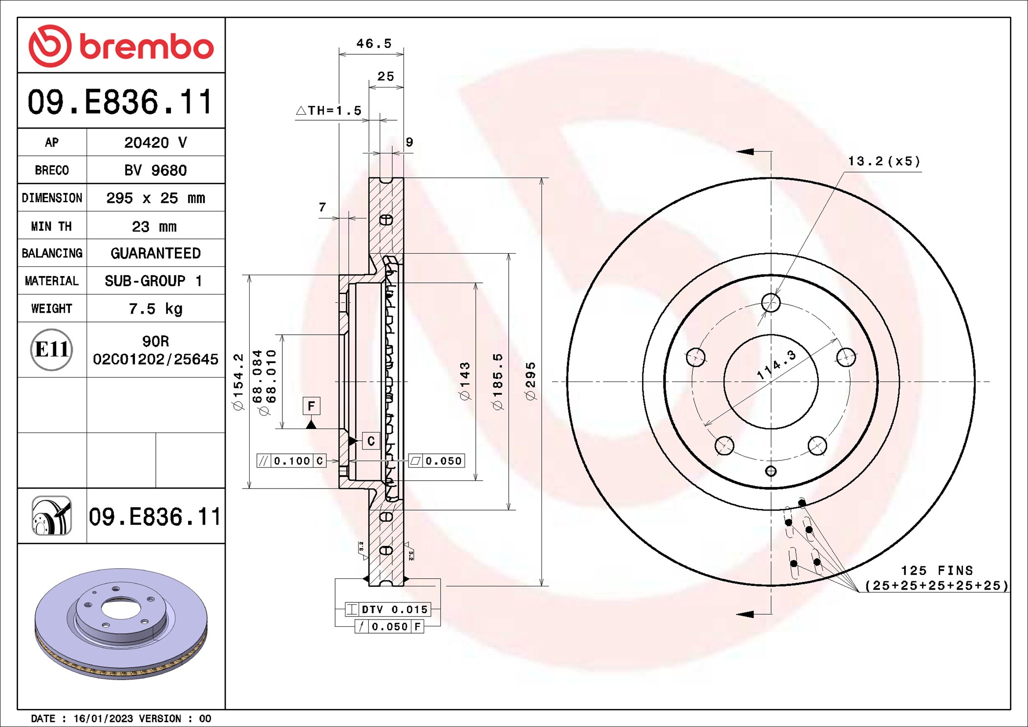 Disco freno BREMBO 09E83611