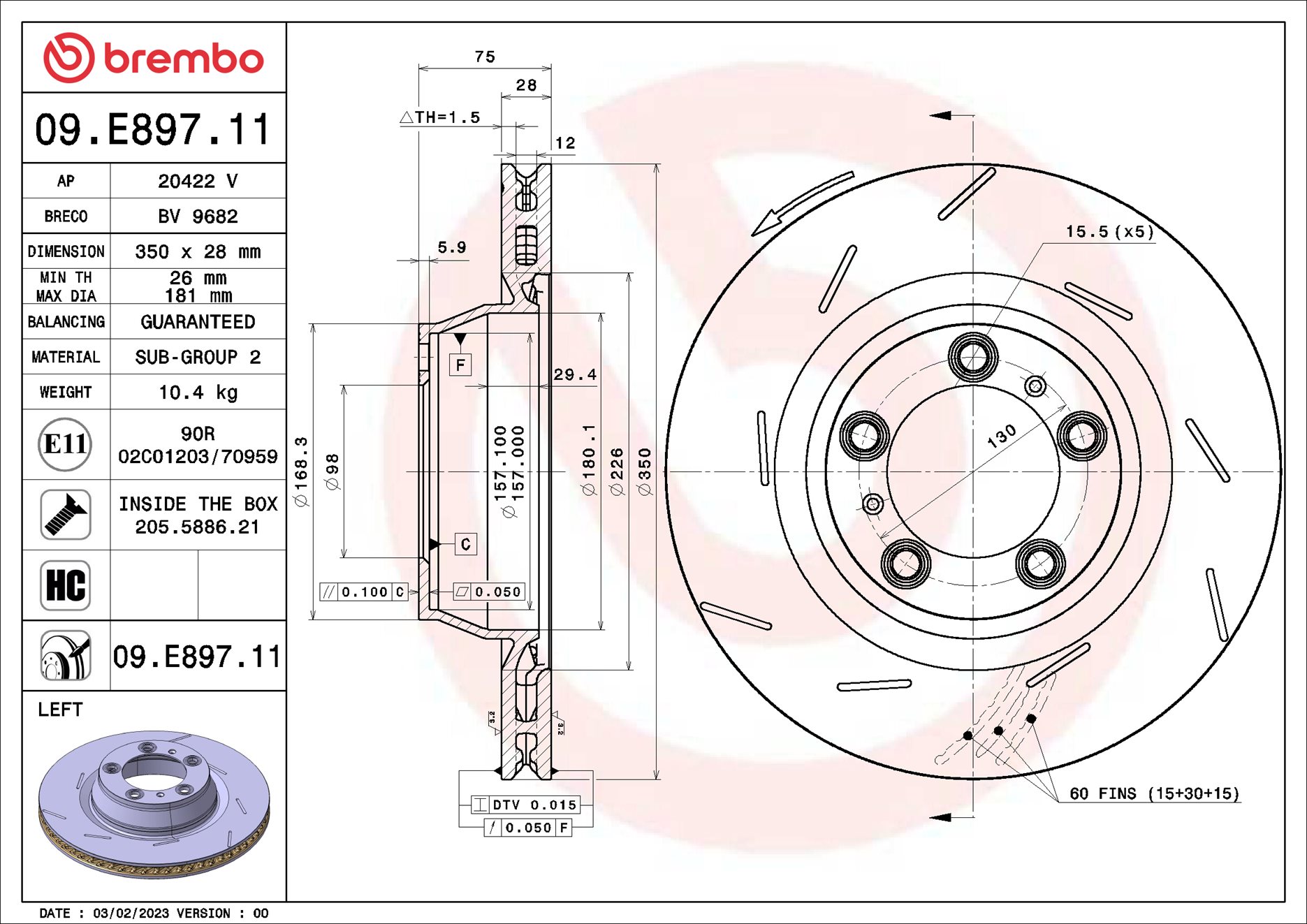 Disco freno BREMBO 09E89711