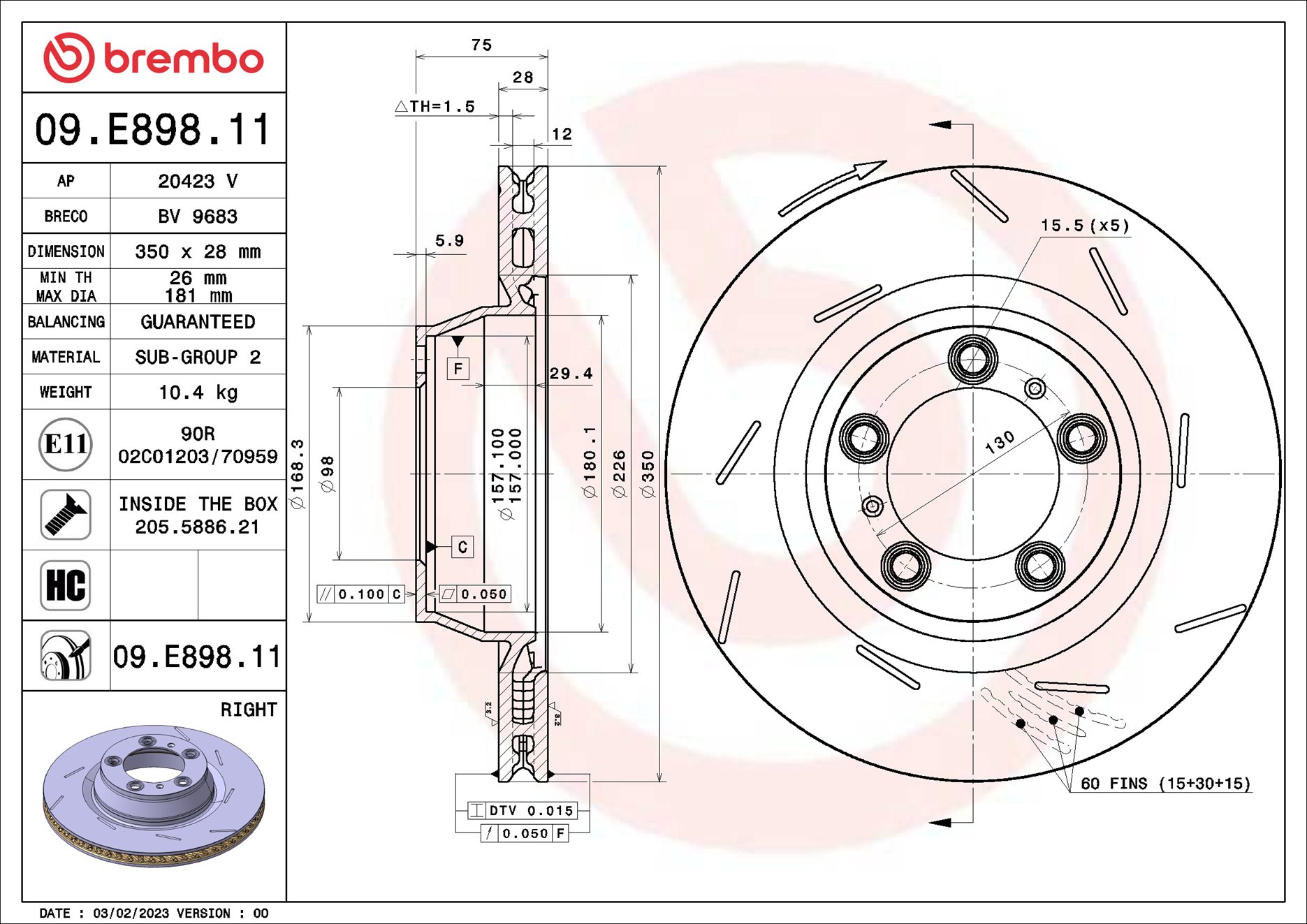 Disco freno BREMBO 09E89811