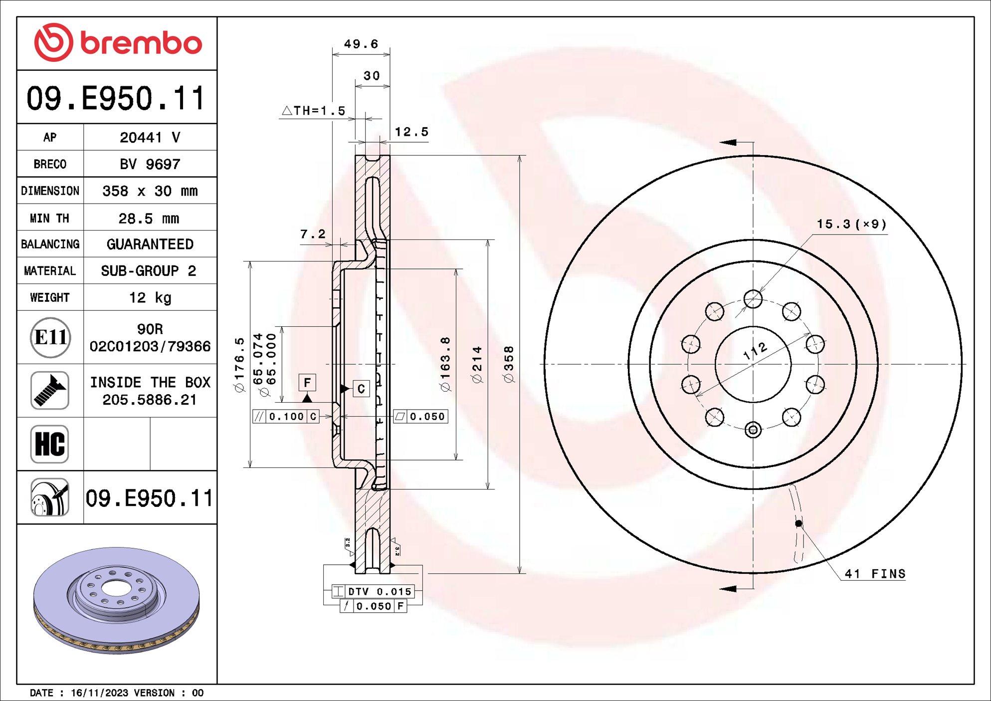 Disco freno BREMBO 09E95011