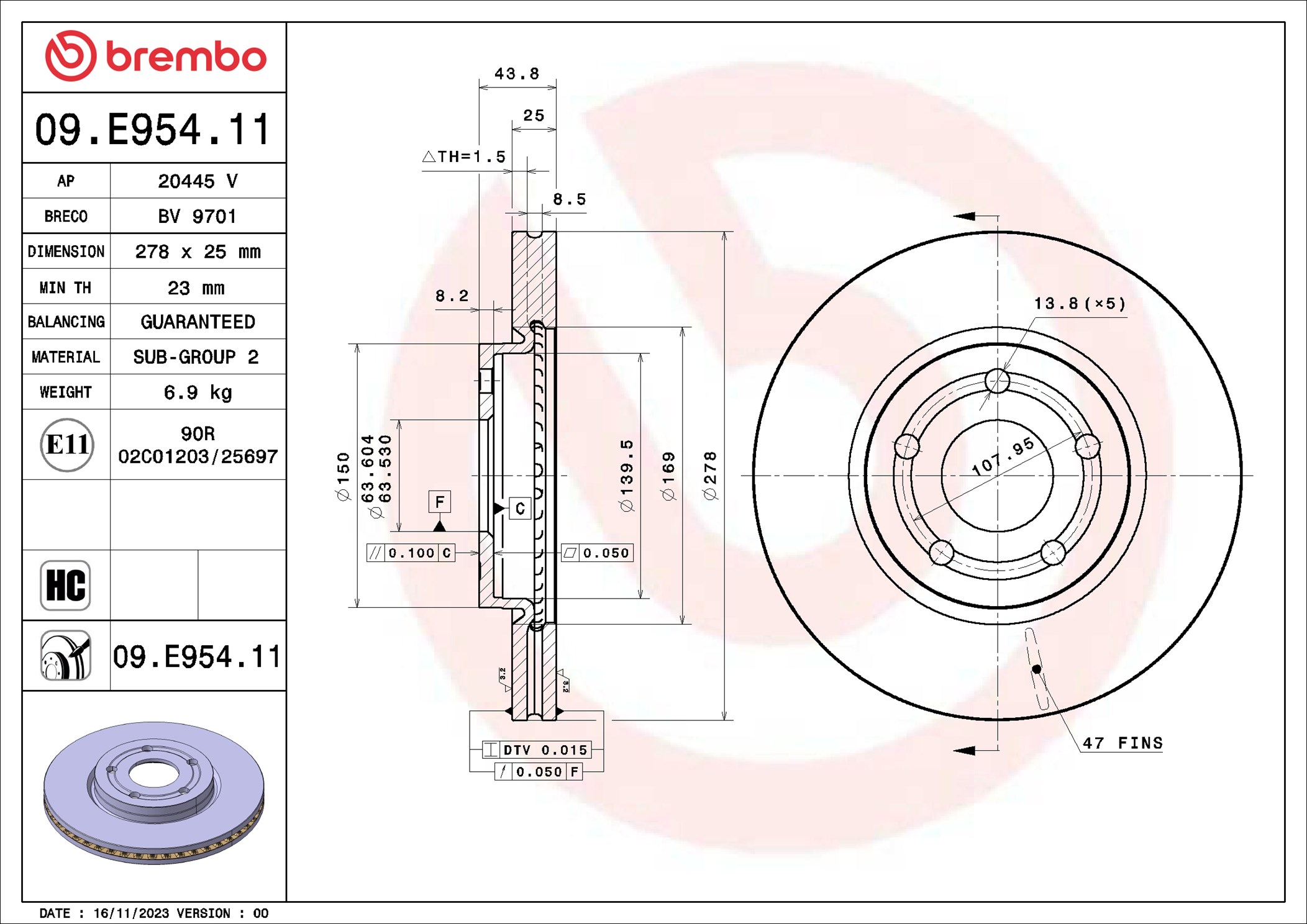 Disco freno BREMBO 09E95411