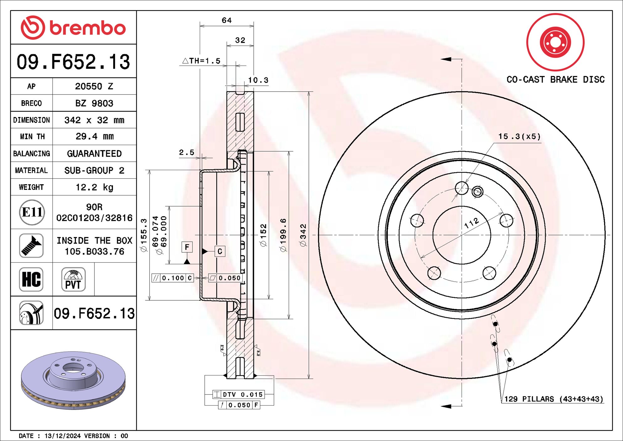 Disco freno BREMBO 09F65213