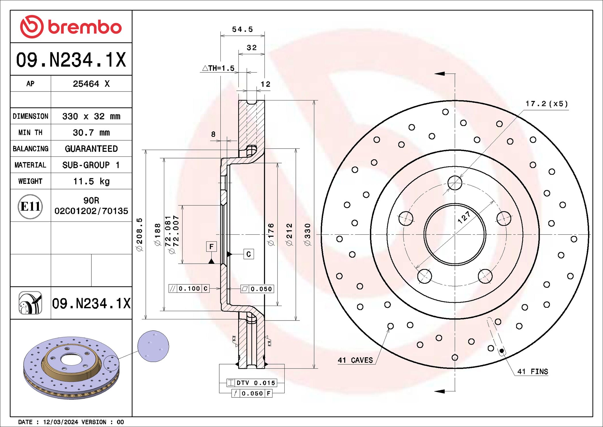 Disco freno BREMBO 09N2341X