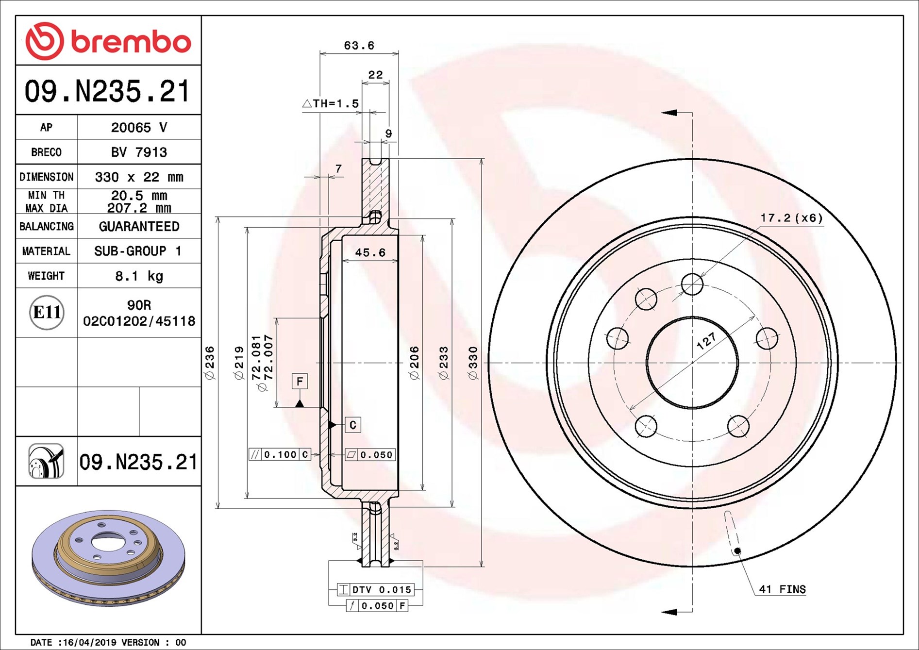 Disco freno BREMBO 09N23521