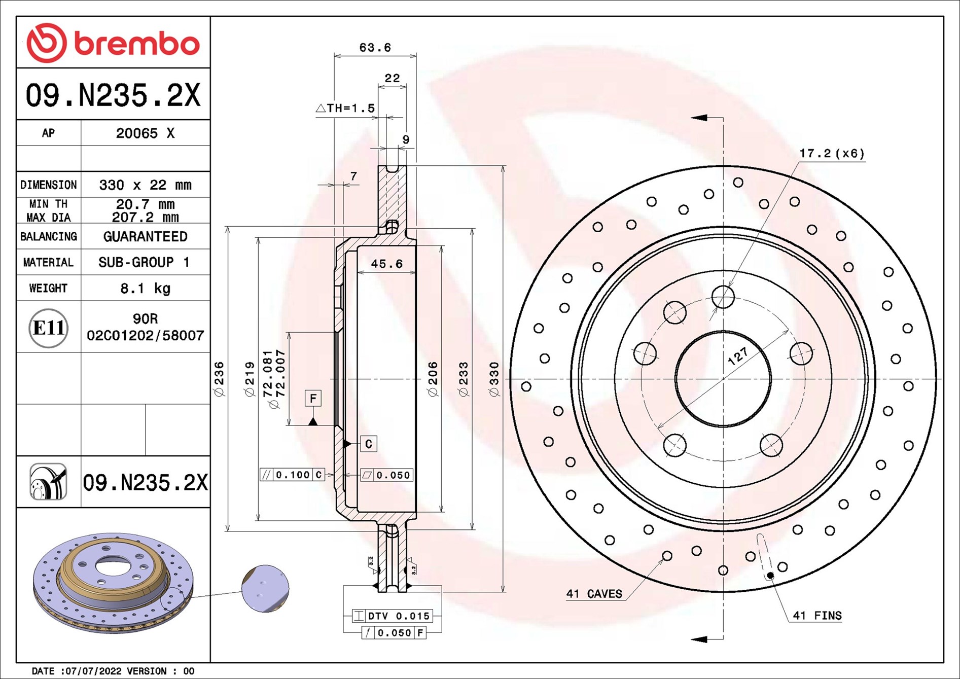 Disco freno BREMBO 09N2352X