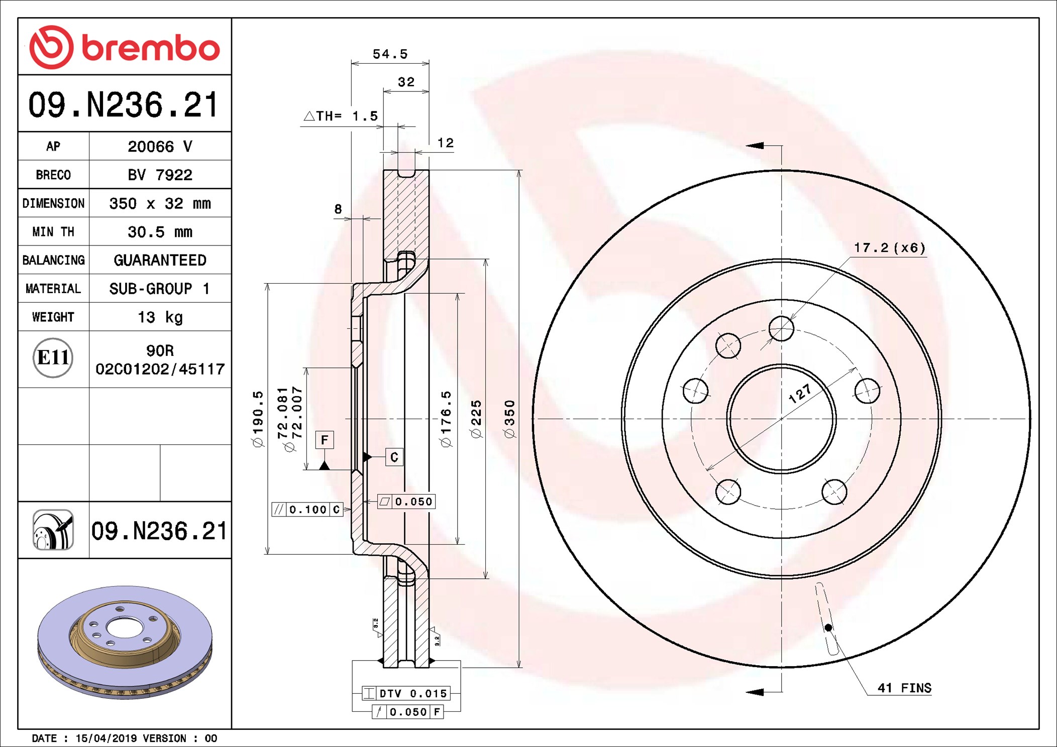 Disco freno BREMBO 09N23621