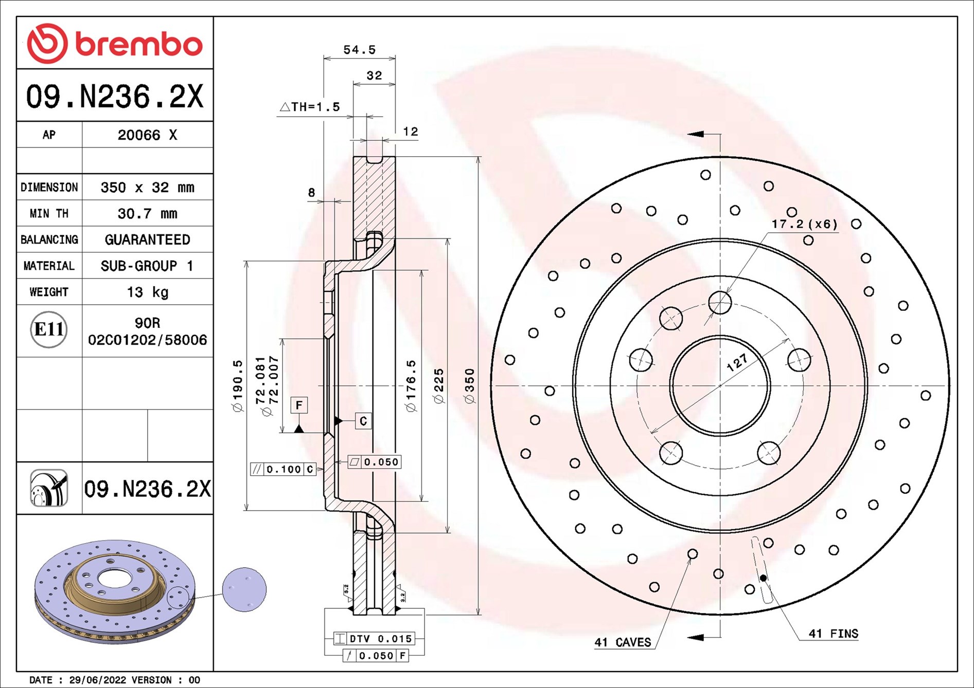 Disco freno BREMBO 09N2362X