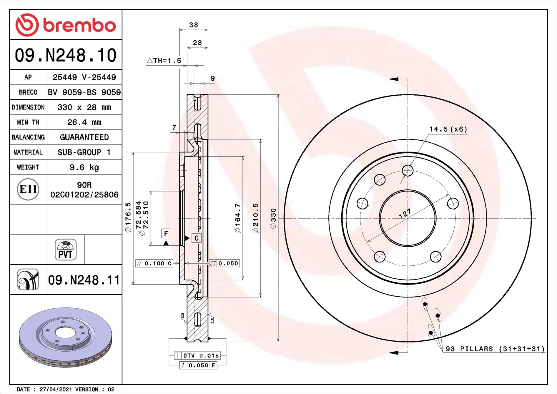 Disco freno BREMBO 09N24811