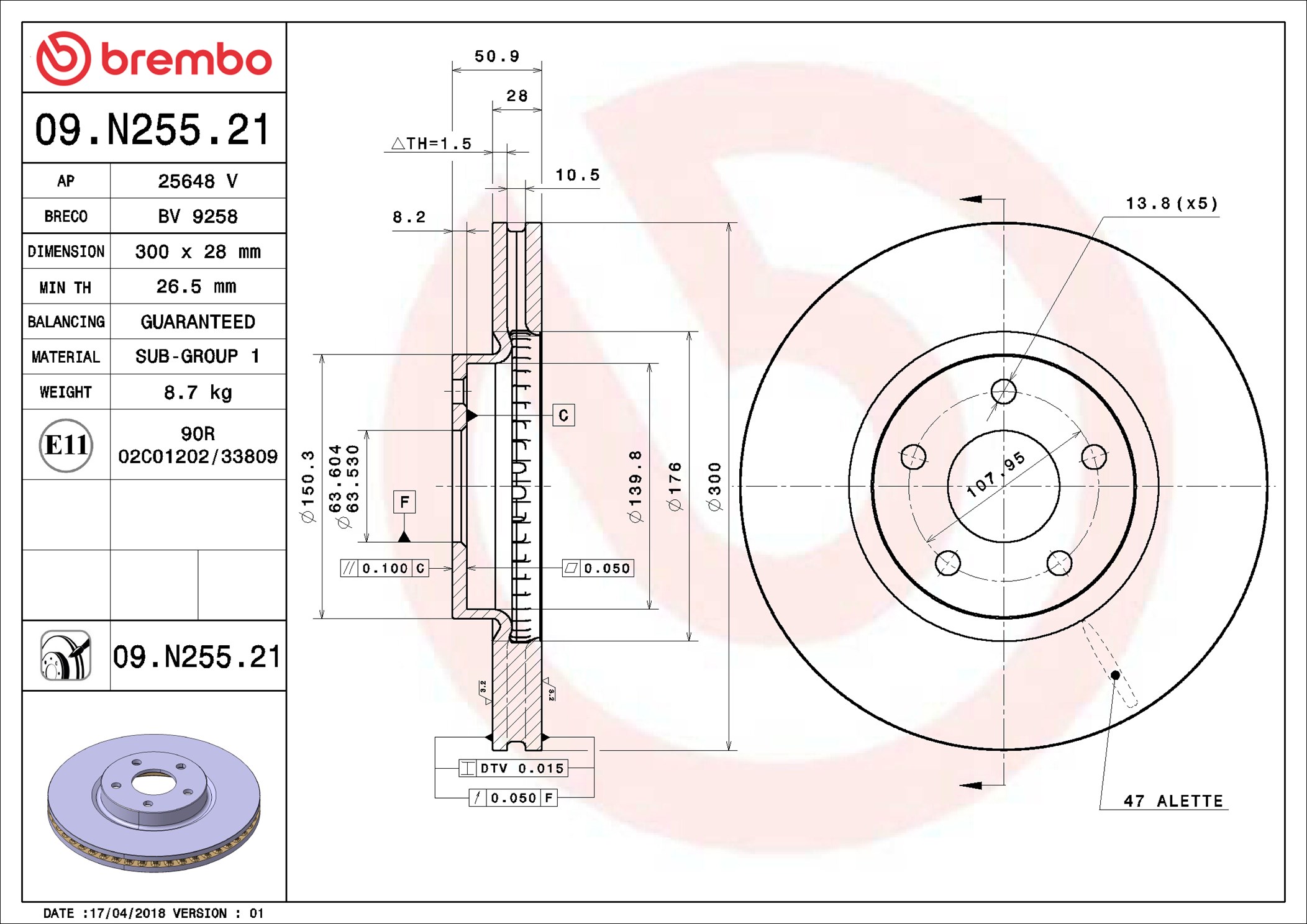 Disco freno BREMBO 09N25521