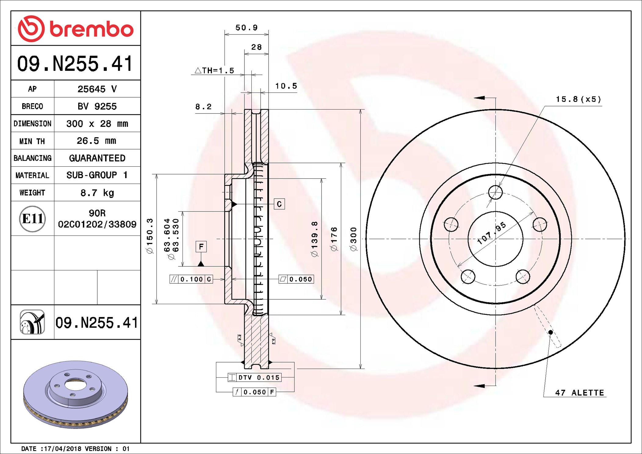 Disco freno BREMBO 09N25541