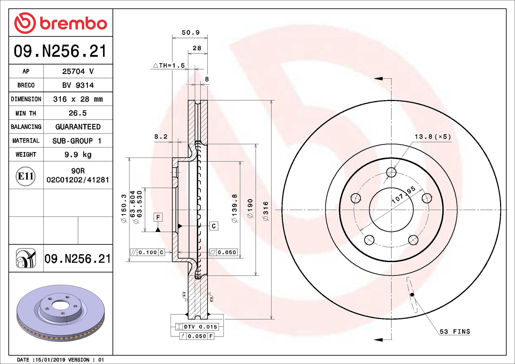 Disco freno BREMBO 09N25621