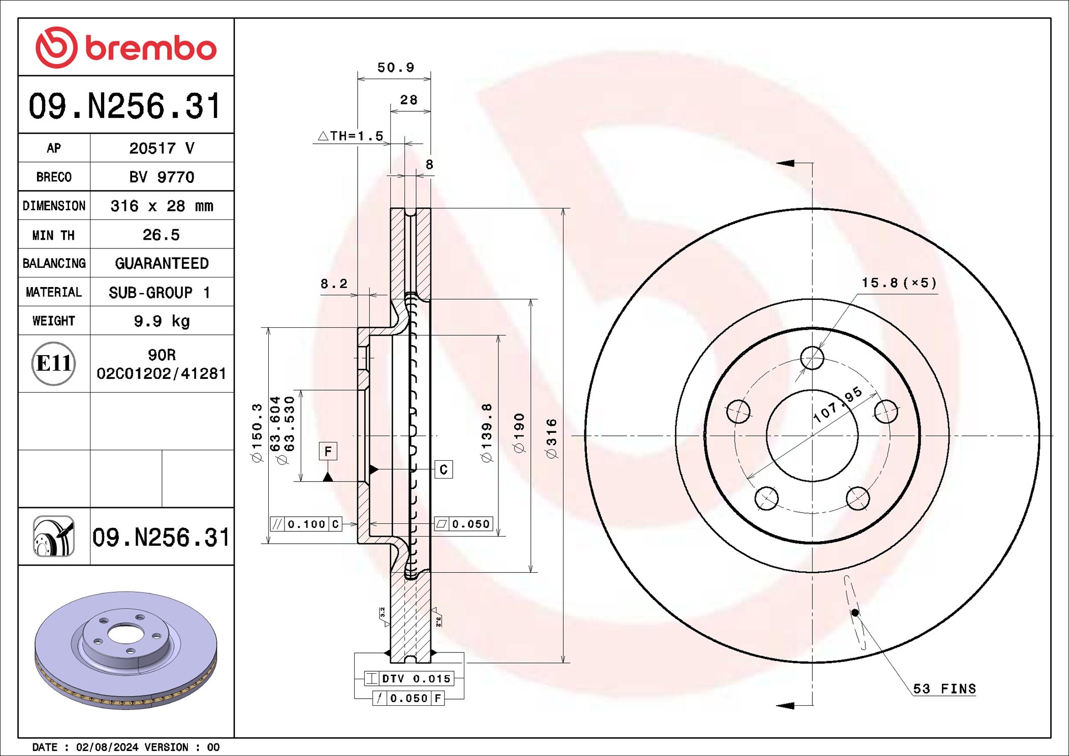 Disco freno BREMBO 09N25631