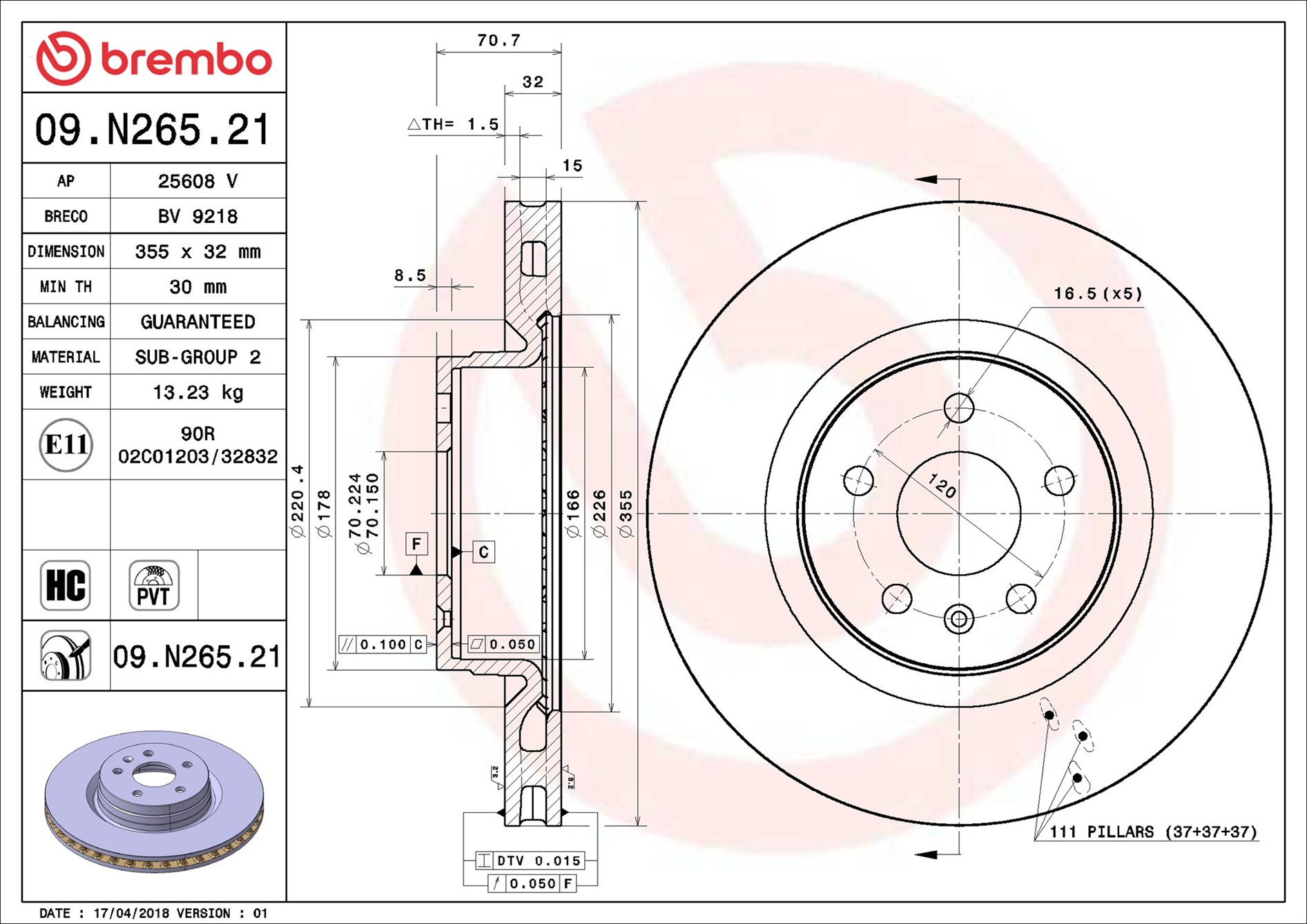 Disco freno BREMBO 09N26521