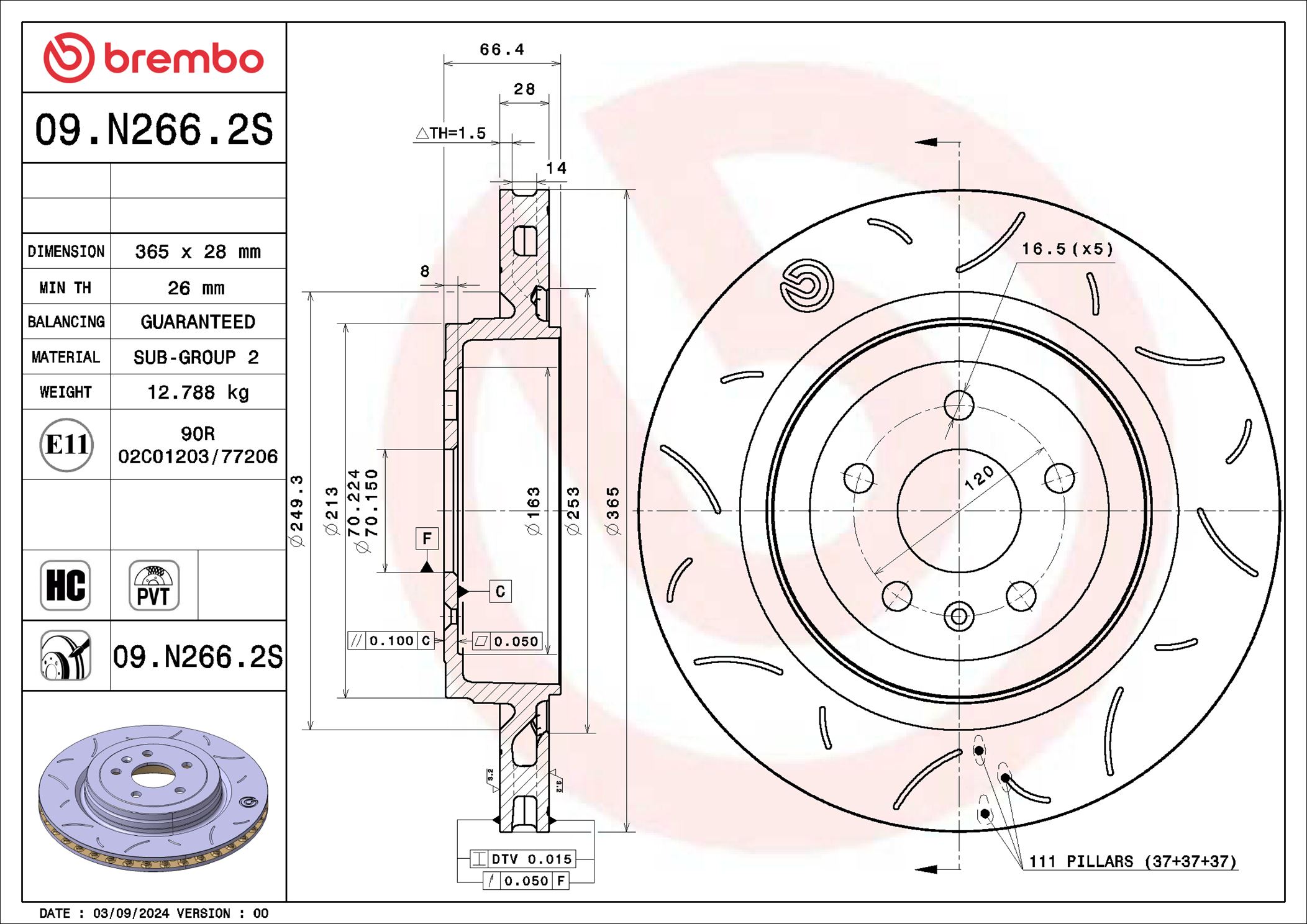 Disco freno BREMBO 09N2662S