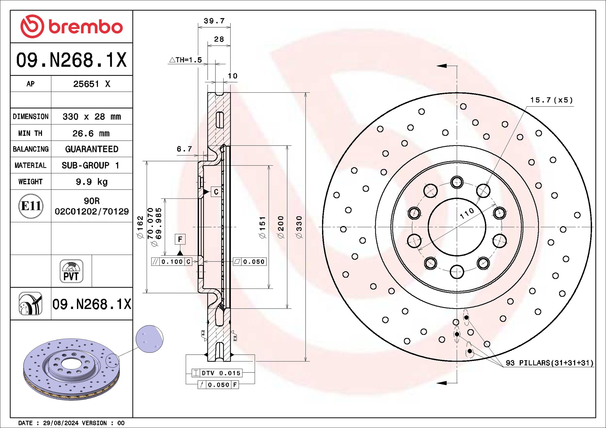 Disco freno BREMBO 09N2681X