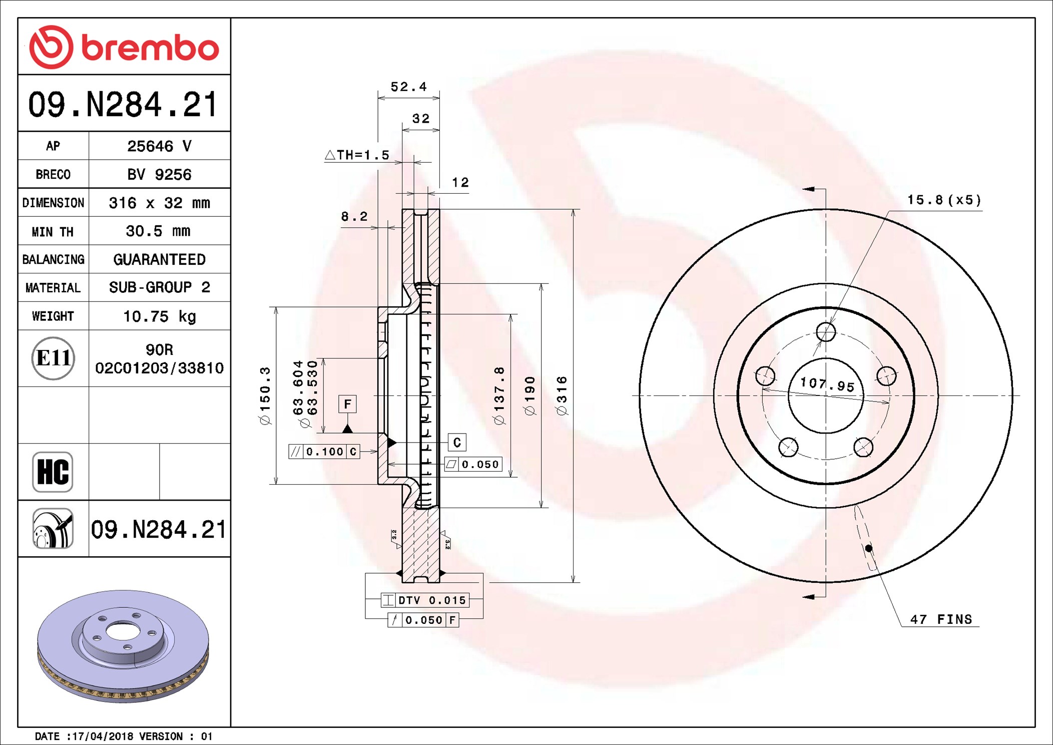 Disco freno BREMBO 09N28421