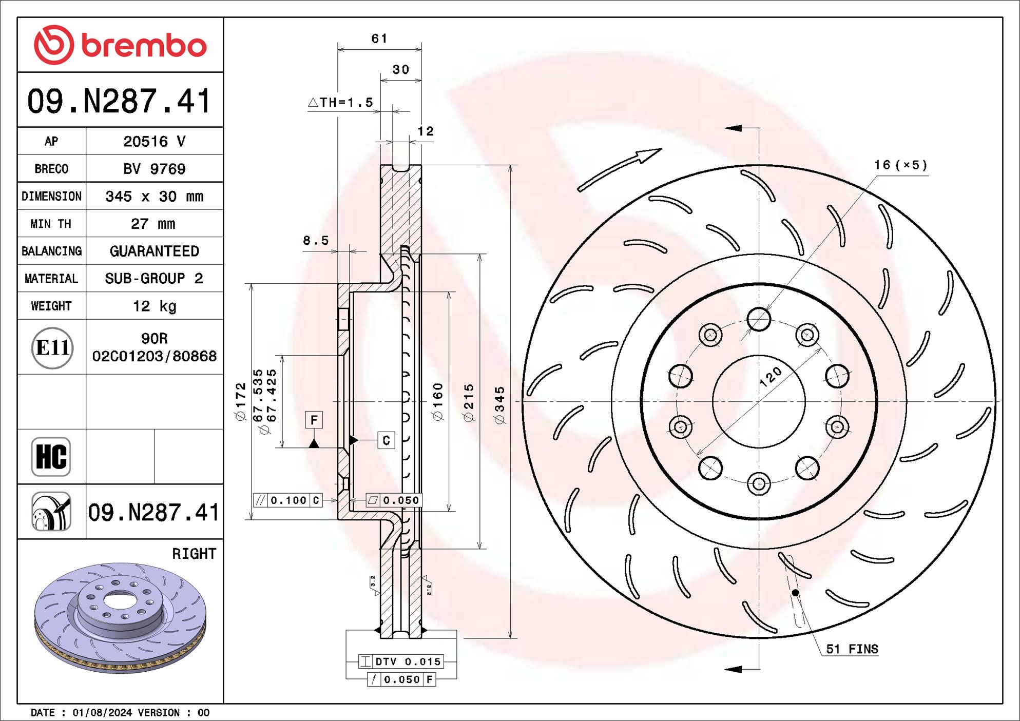 Disco freno BREMBO 09N28741