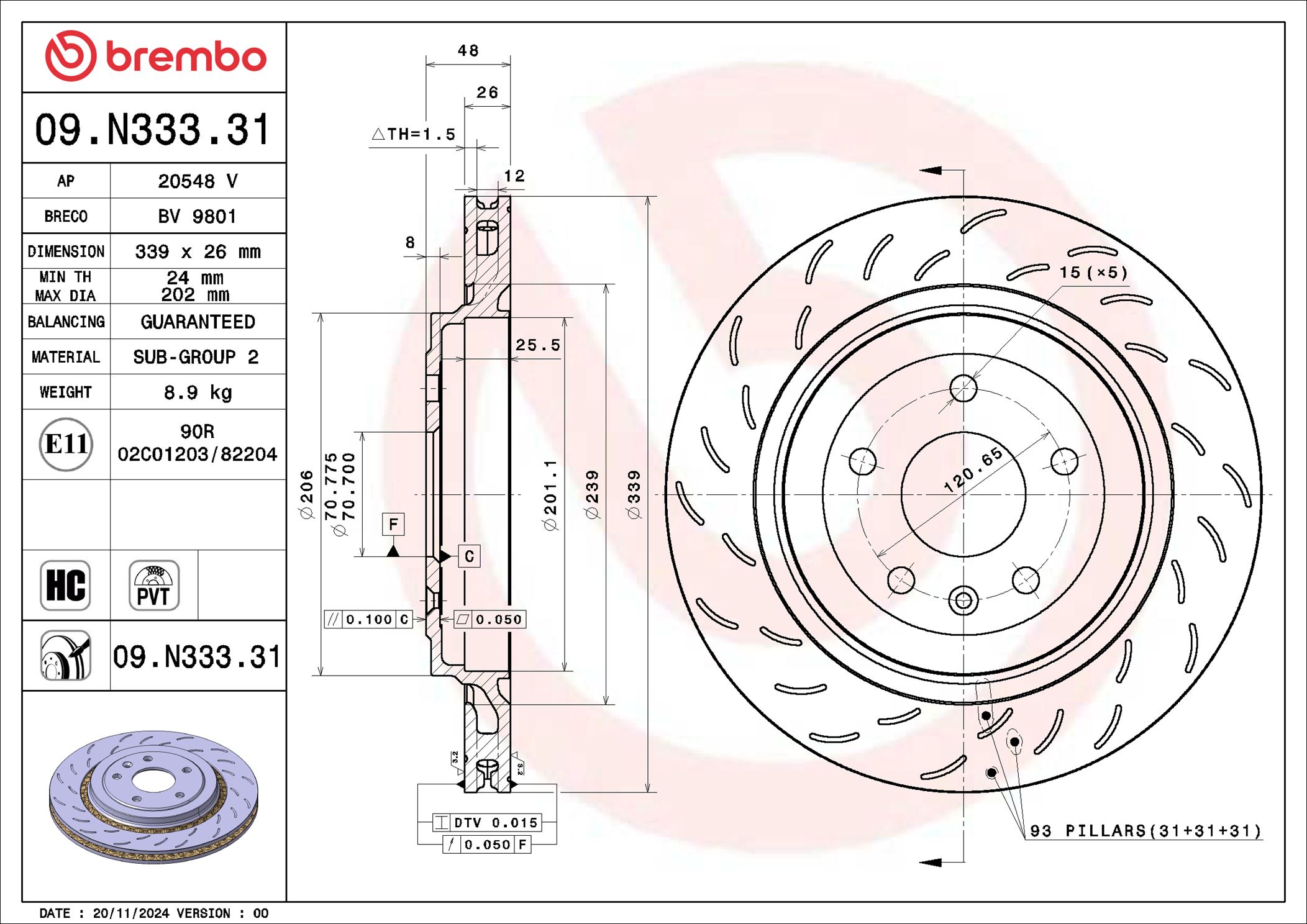 Disco freno BREMBO 09N33331