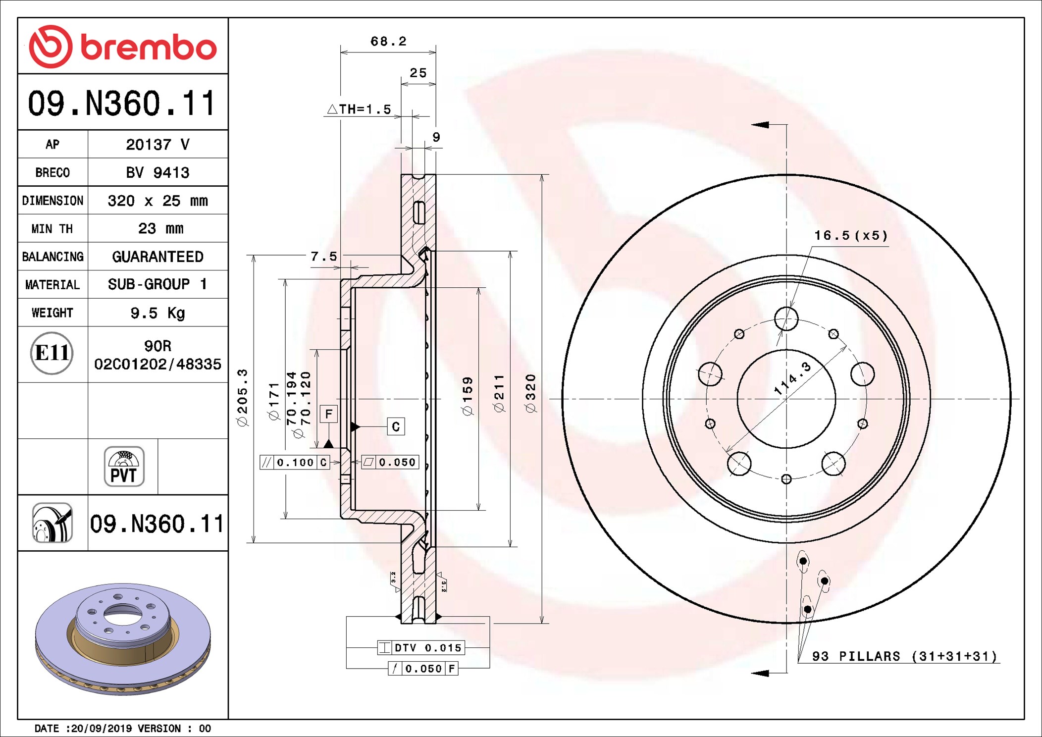 Disco freno BREMBO 09N36011