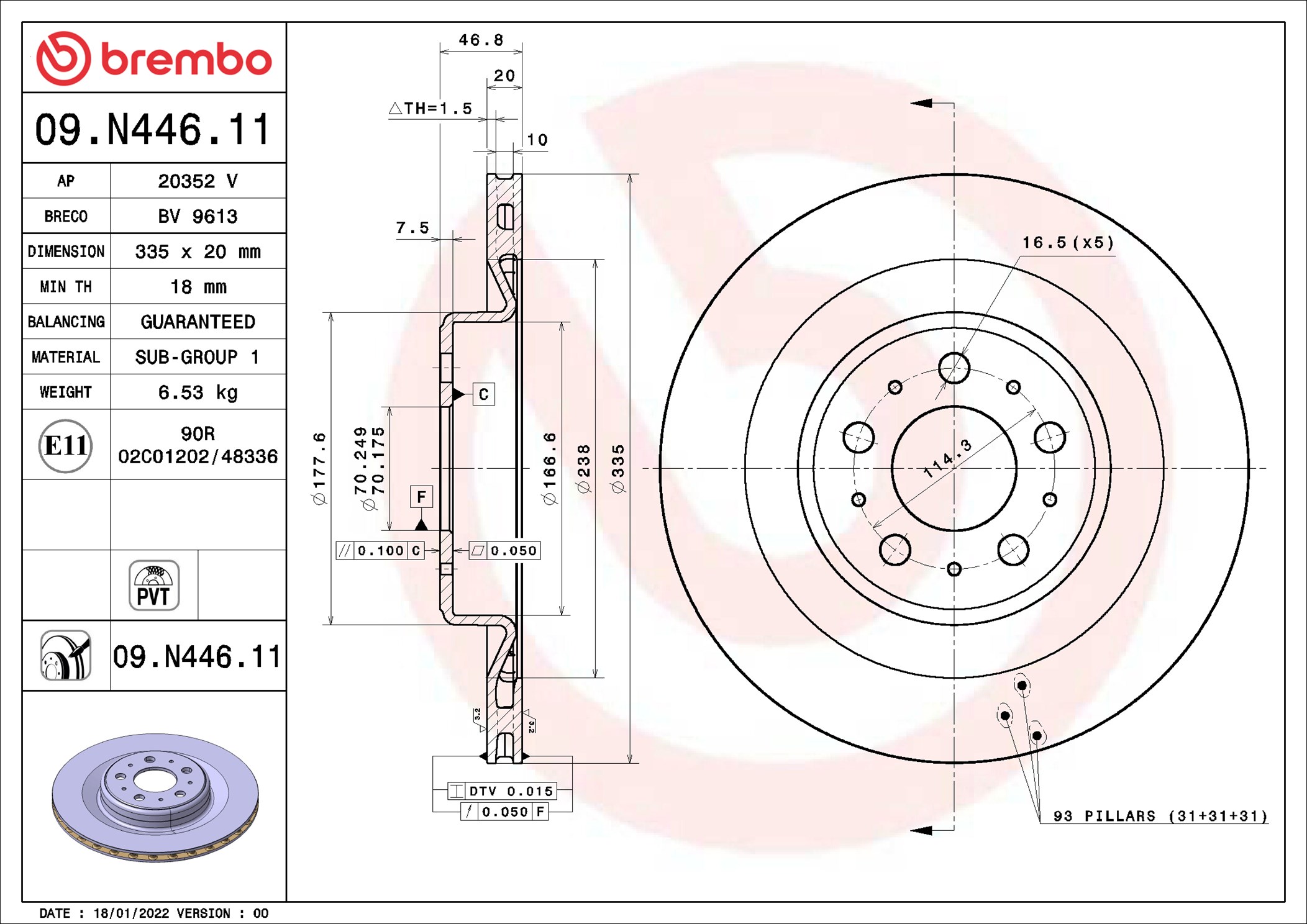 Disco freno BREMBO 09N44611