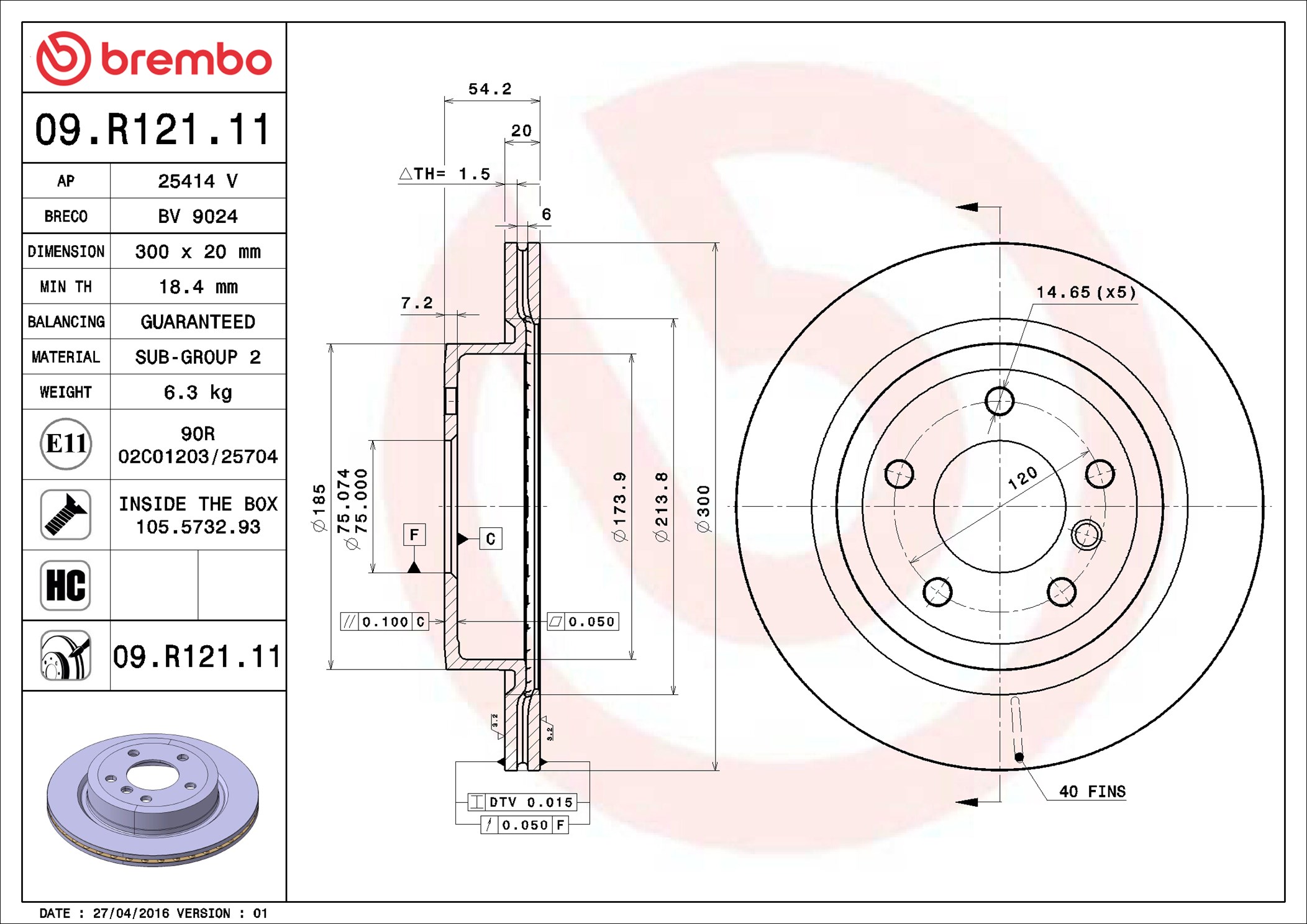 Disco freno BREMBO 09R12111