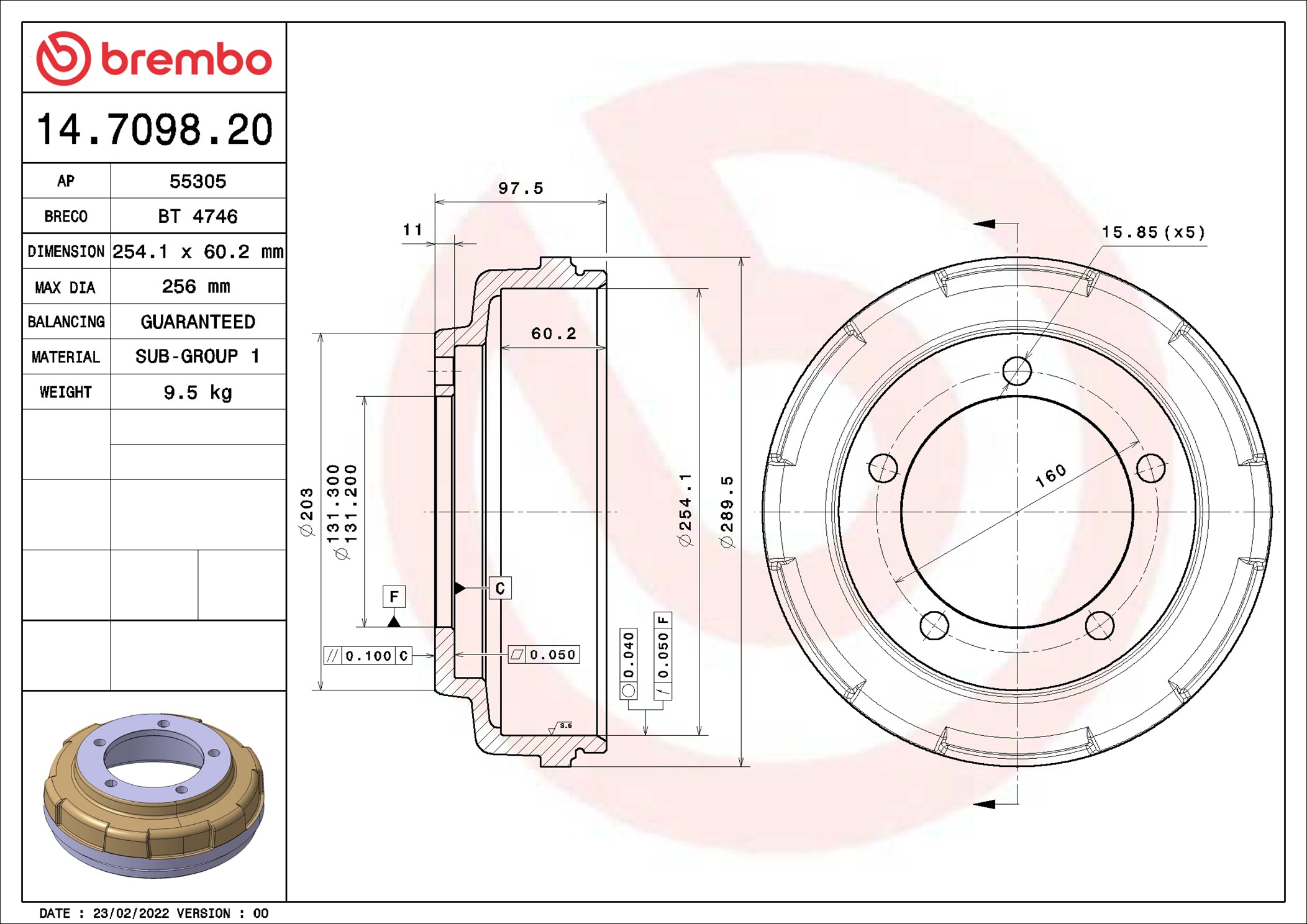 Tamburo freno BREMBO 14709820
