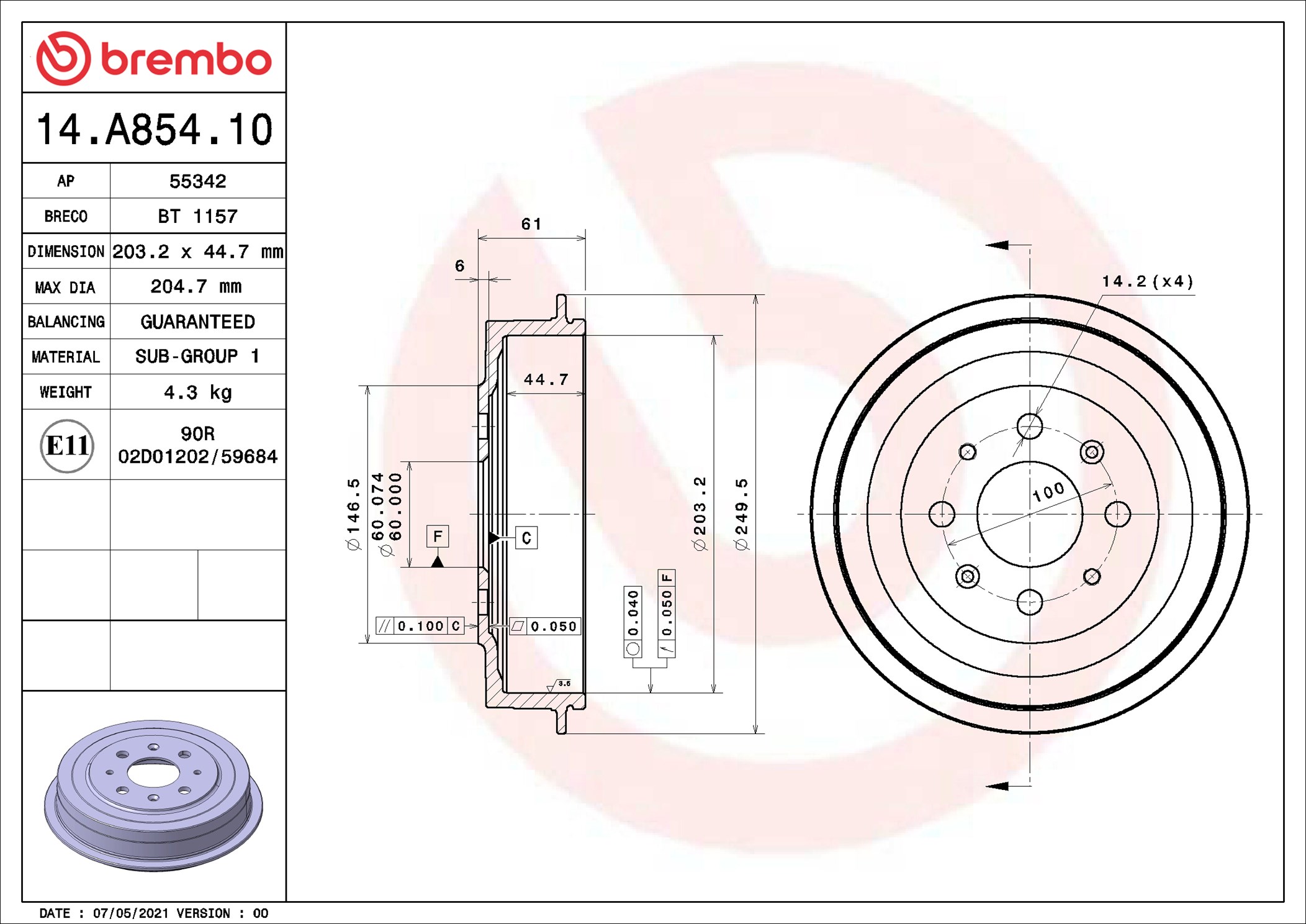 TAMBURO STANDARD GHISA GRIGIA POST FIAT GRANDE PUNTO (199_) 06/05-> / FIAT PUNTO (199_) 01/12-> / FI