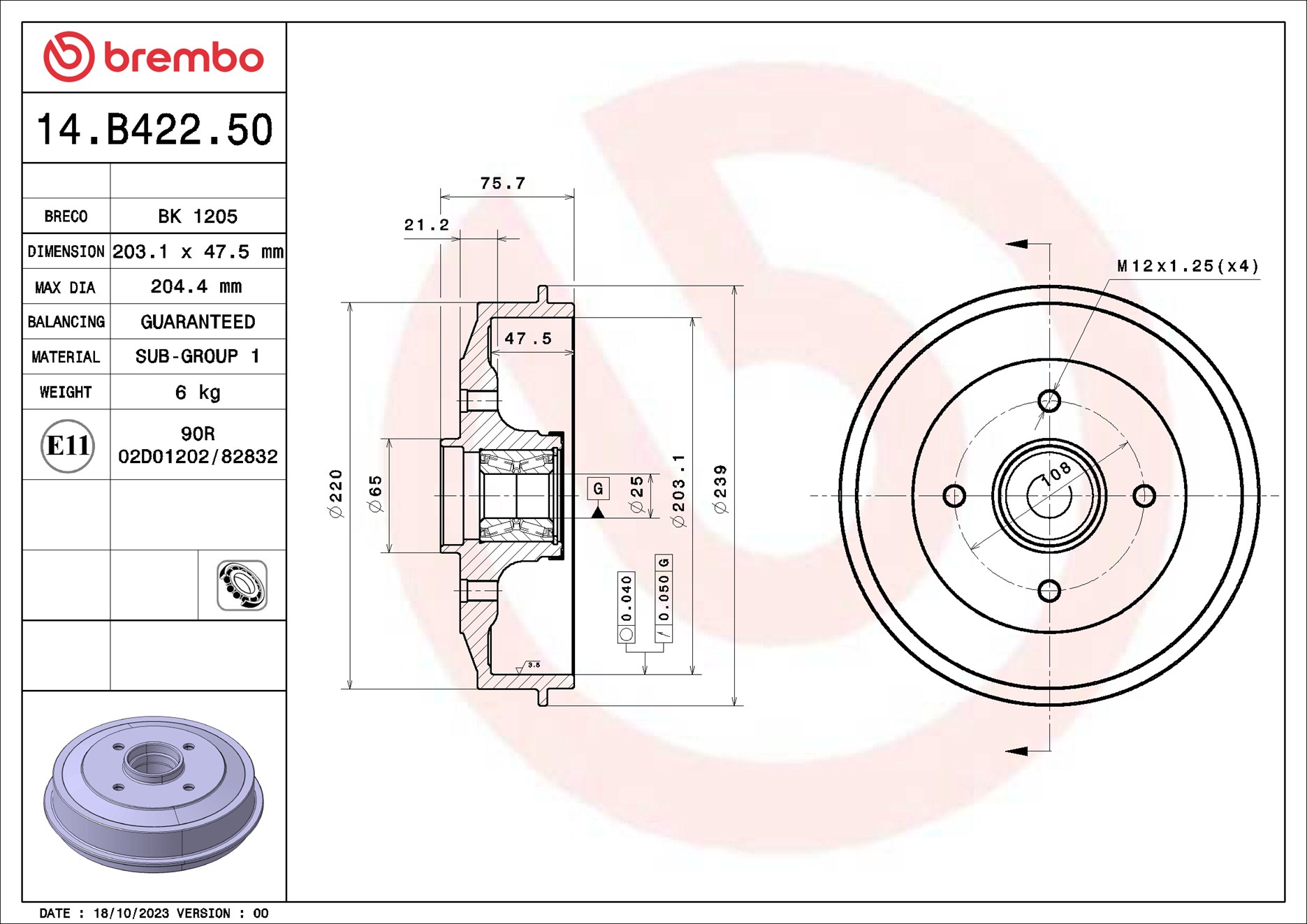 Tamburo freno BREMBO 14B42250