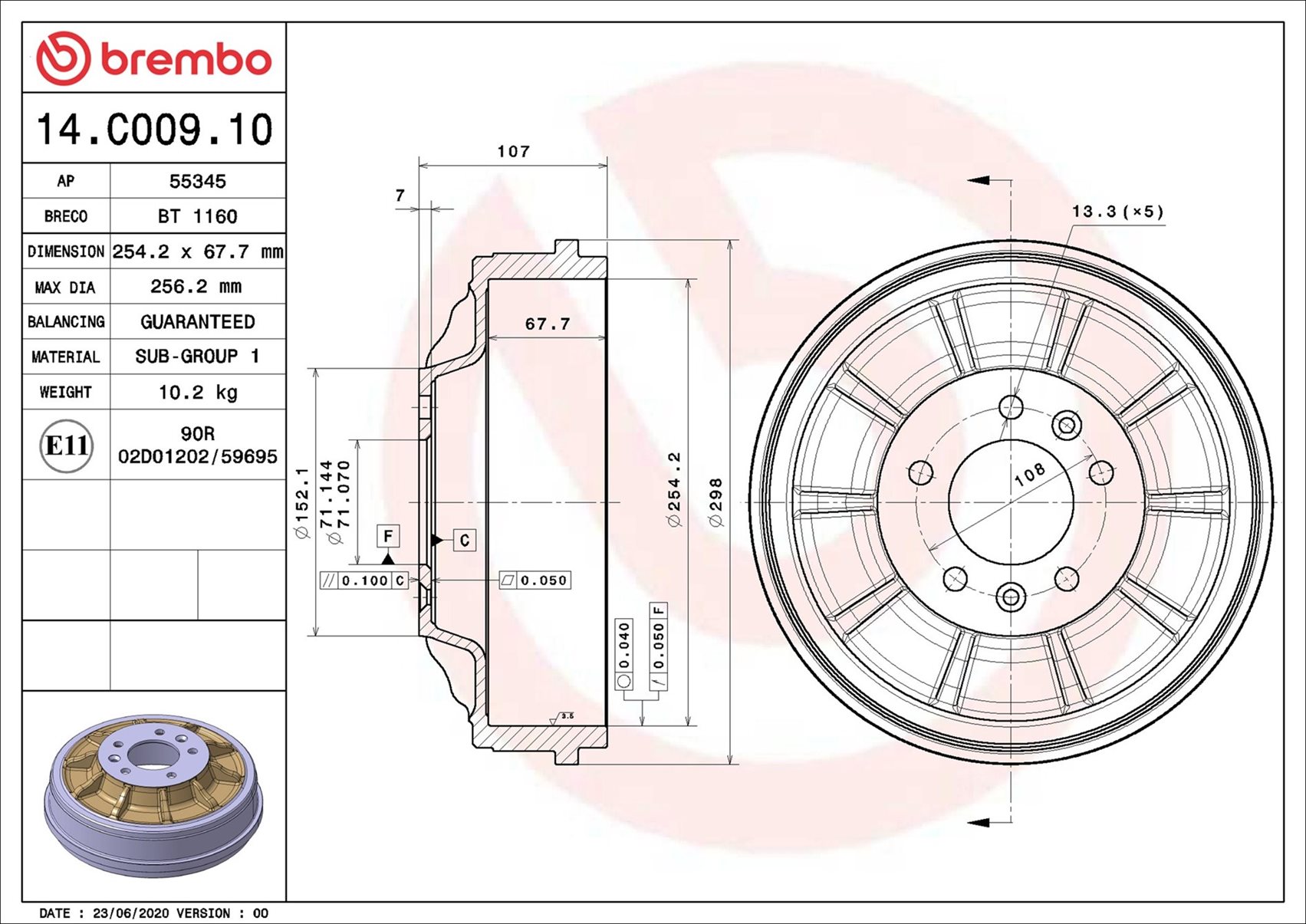 Tamburo freno BREMBO 14C00910