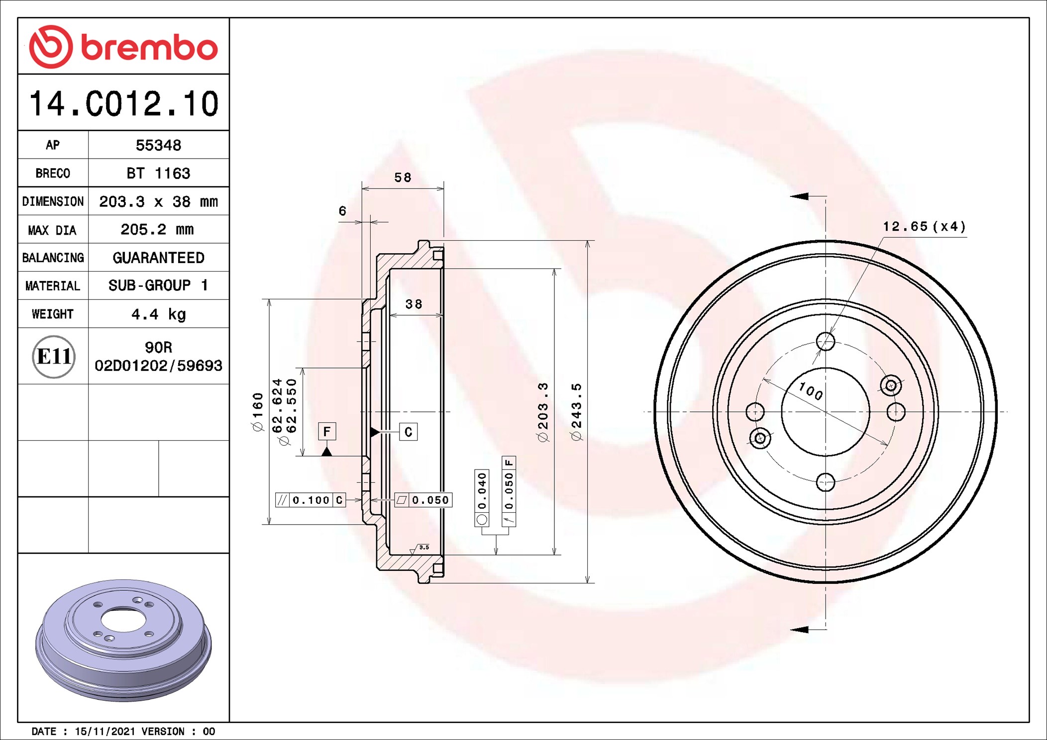 Tamburo freno BREMBO 14C01210