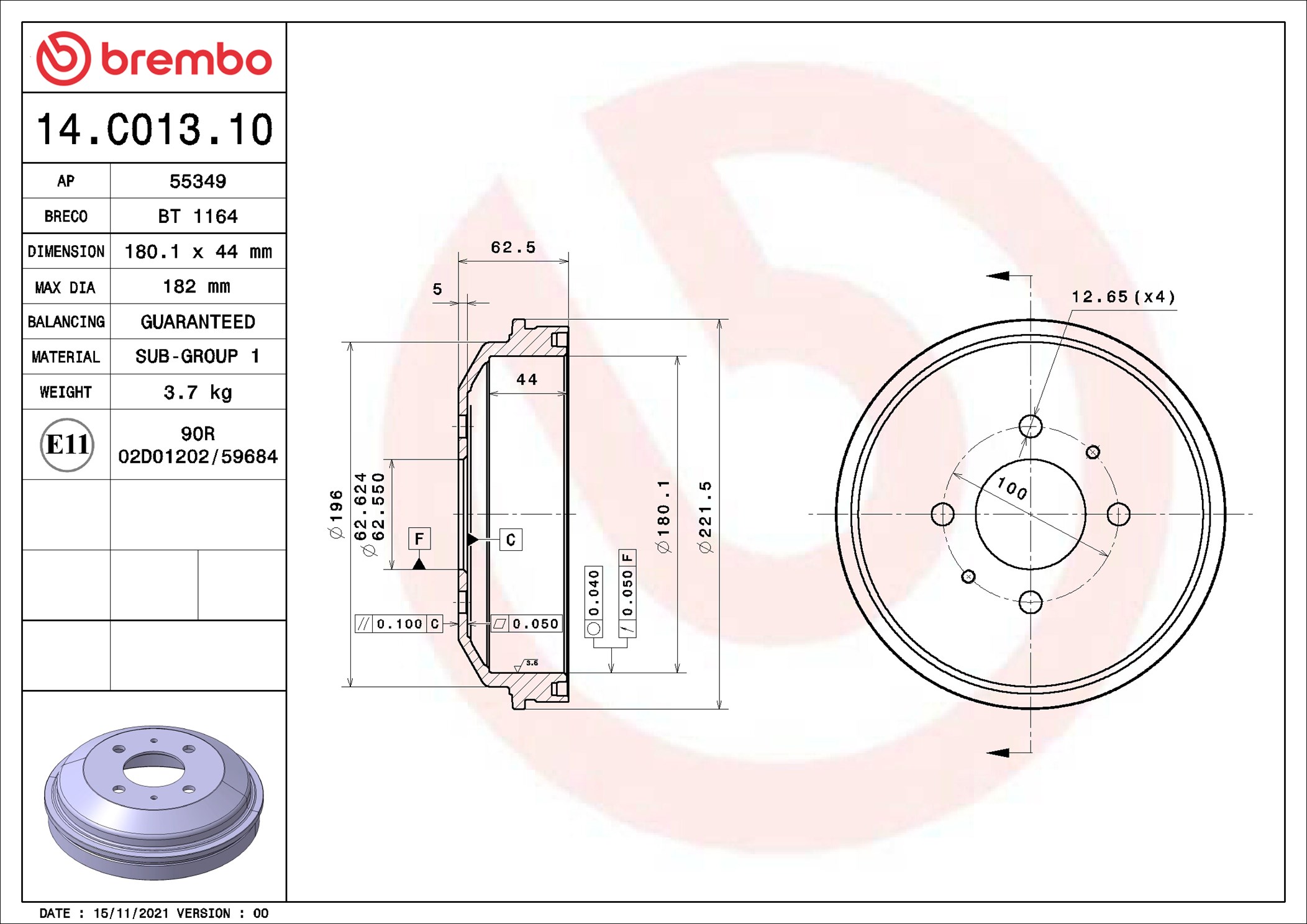 Tamburo freno BREMBO 14C01310