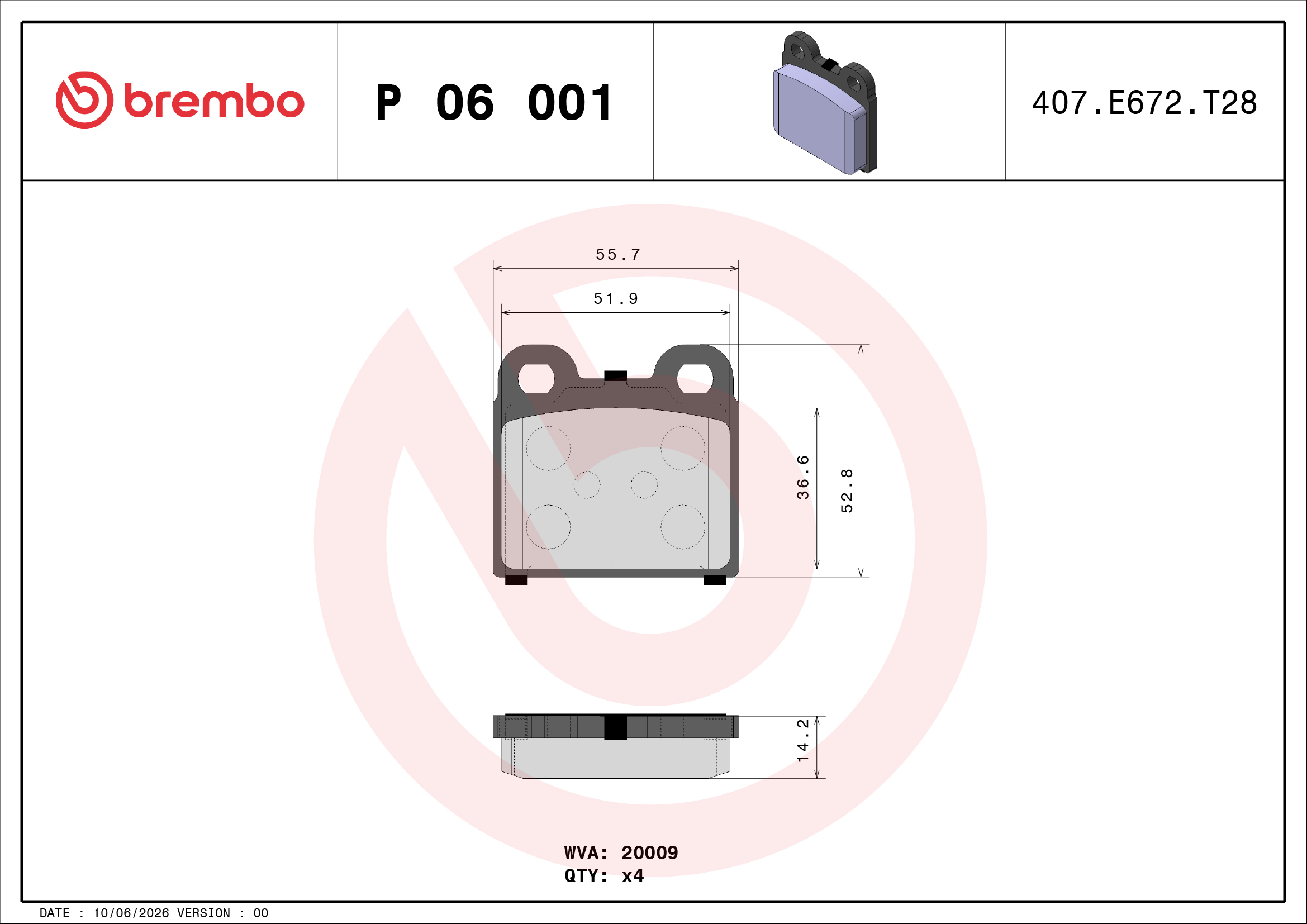 Pastiglie freno BREMBO P06001